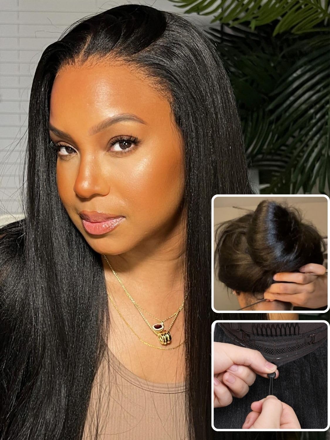 Nadula Bye Bye Knots Yaki Straight Glueless Wig Human Hair With Elastic Drawstring Pre Cut 7X5 Invisible Knots Hd Lace Front Put