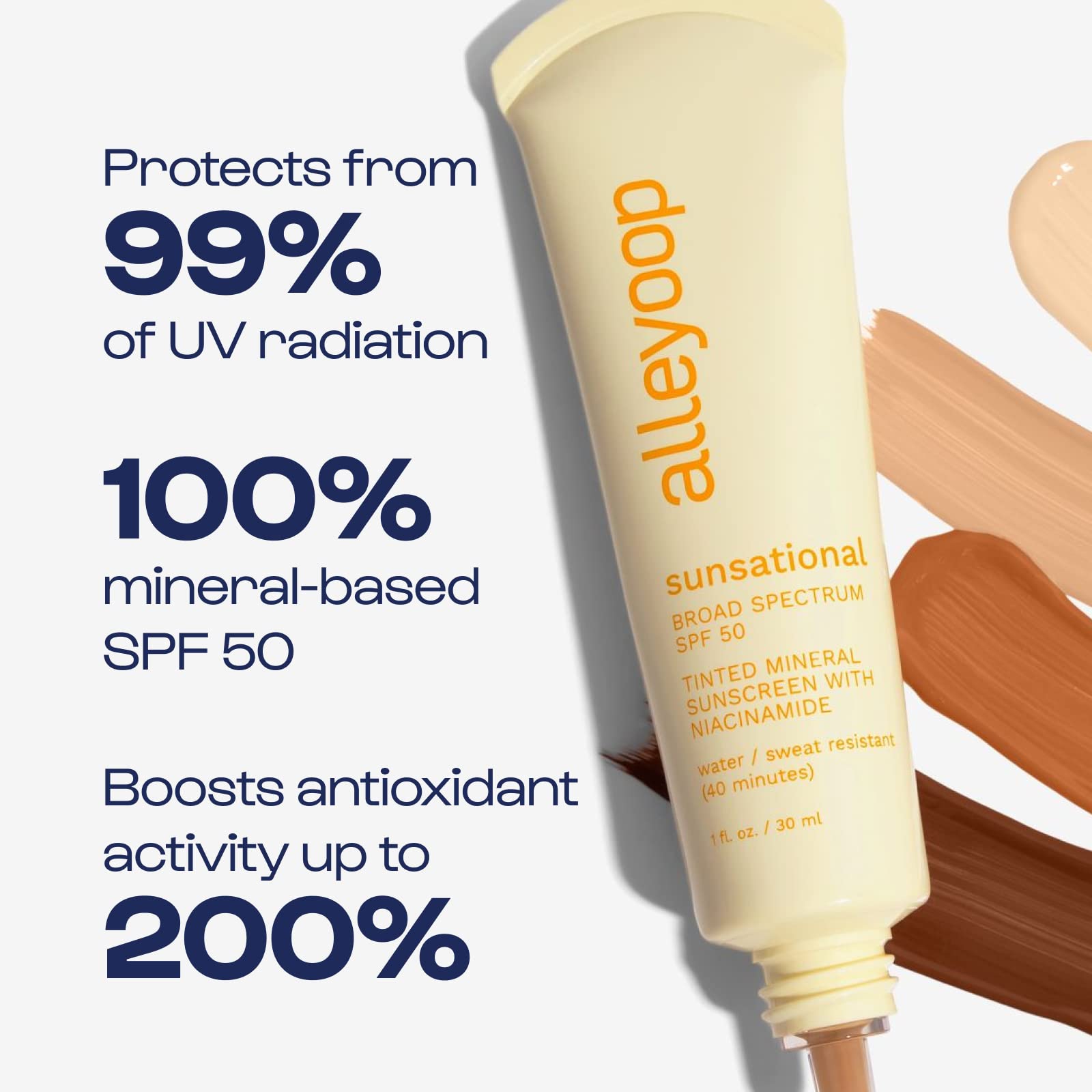 Alleyoop Sunsational Tinted Moisturizer Sunscreen For Face Broad Spectrum Spf 50, 100% Mineral Sunscreen With Niacinamide & Jojo