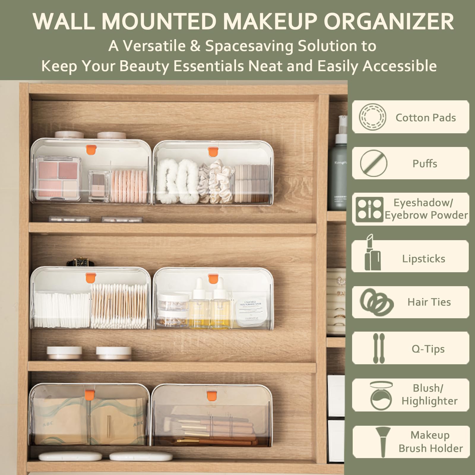 SUNFICON Wall Mounted Cotton Pads Holder Organizer Cotton Swab Balls Holder Q-tip Dispenser Qtip Storage Canister Cosmetic Pads