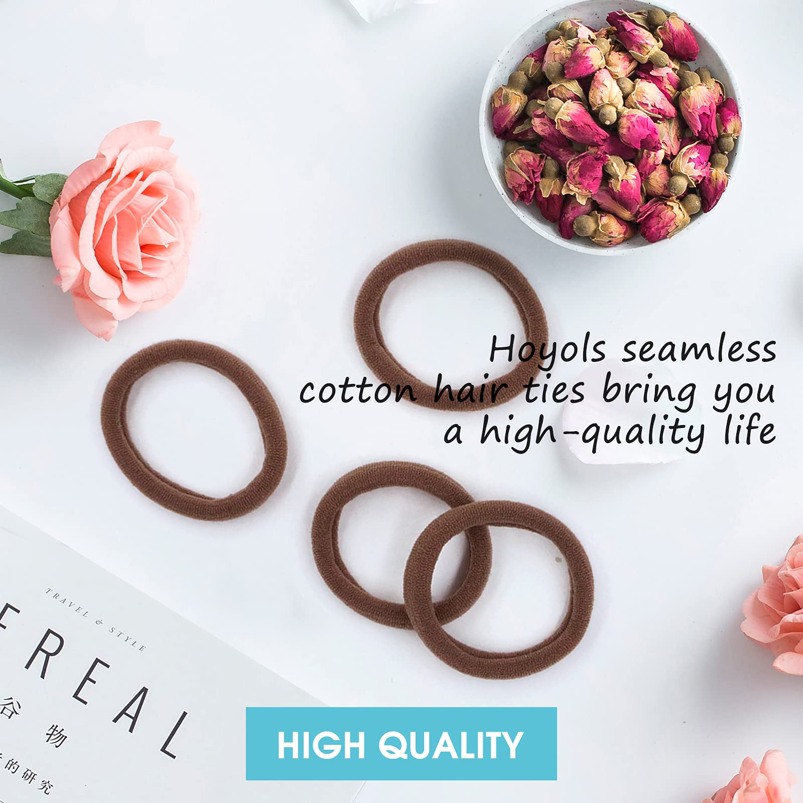 HOYOLS Soft Large Ponytail Holder for Womens Hair Cotton Hair Ties Hair Bands No Slip No Damage Seamless Scrunchies Headbands 10
