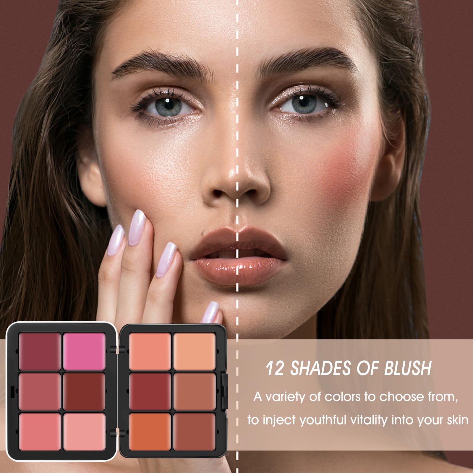 LSxia 12 Colors Blush Makeup Palette - Multi-functional, Waterproof, Matte Finish, Set #01, Includes Brush, Model LX1129-1