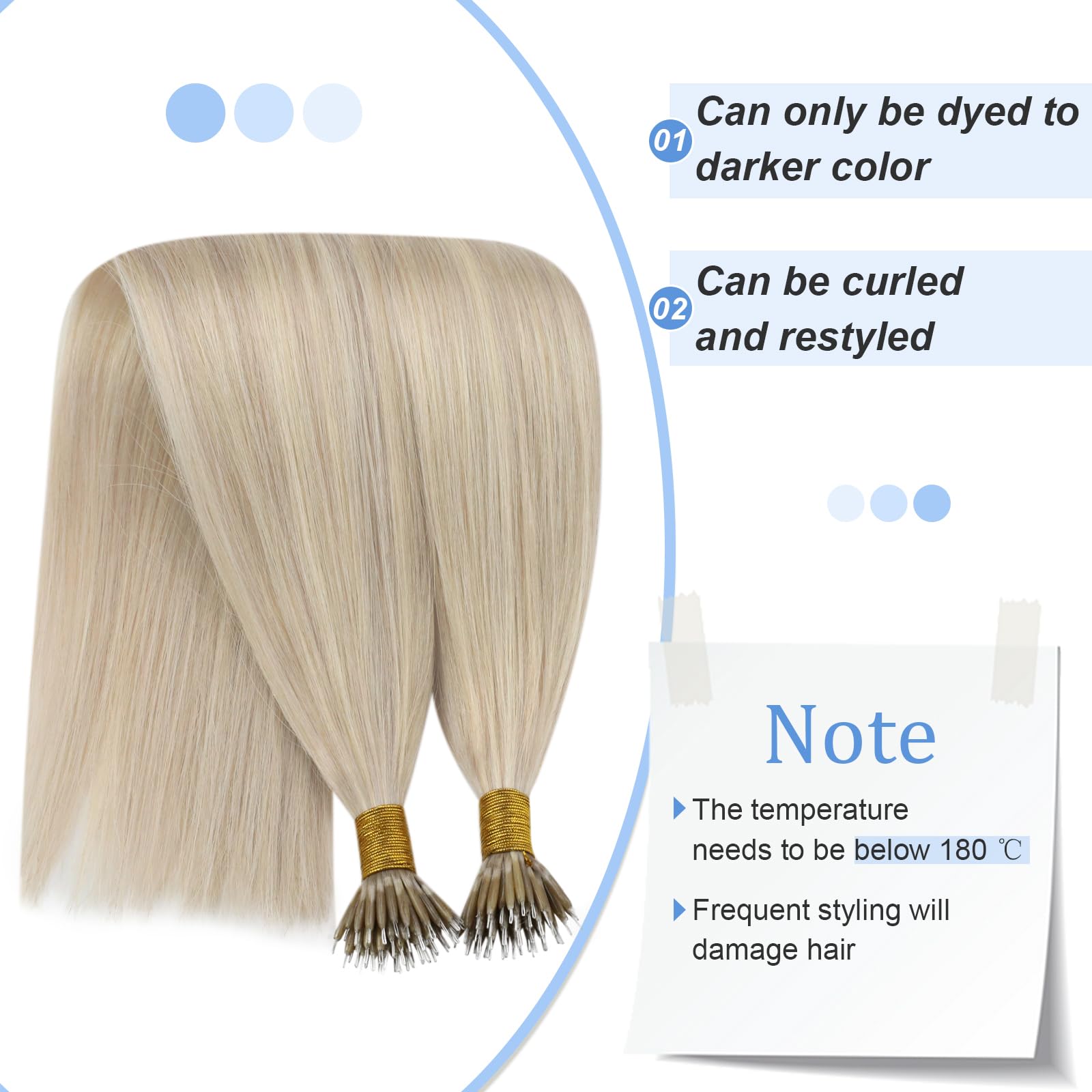 Youngsee Nano Hair Extensions Human Hair Blonde Highlights Nano Tip Hair Extensions Real Human Hair Ash Blonde Highlights With L