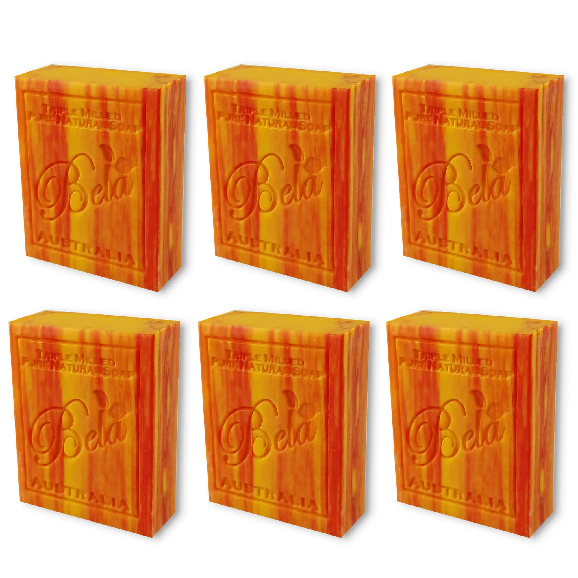 Bela Bath & Beauty, Peach, Triple Milled Moisturizing Soap Bars, No Harsh Ingredients, 3.3 Oz Each - 6 Pack