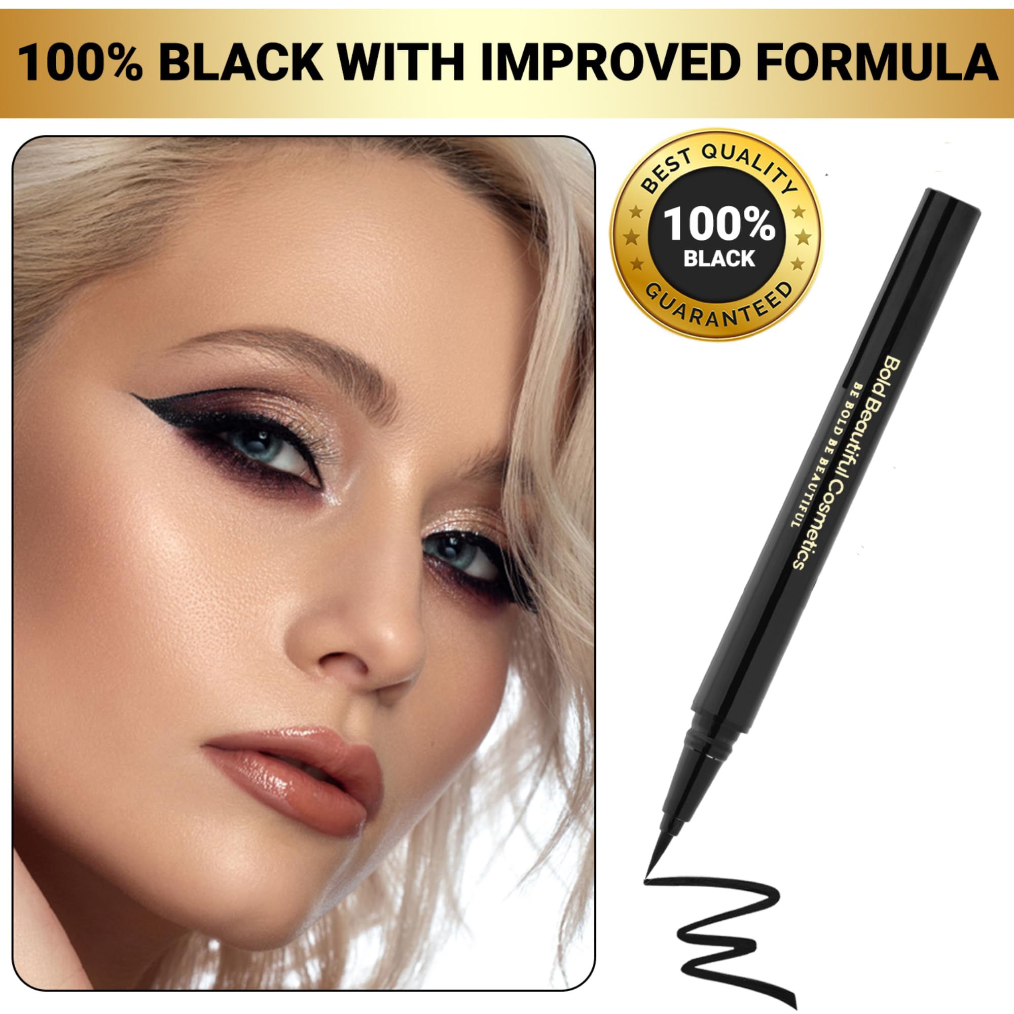 Bold Beautiful Cosmetics Liquid Eyeliner Pen Waterproof Smudge Proof All Day Eyeliner Black 1 Count
