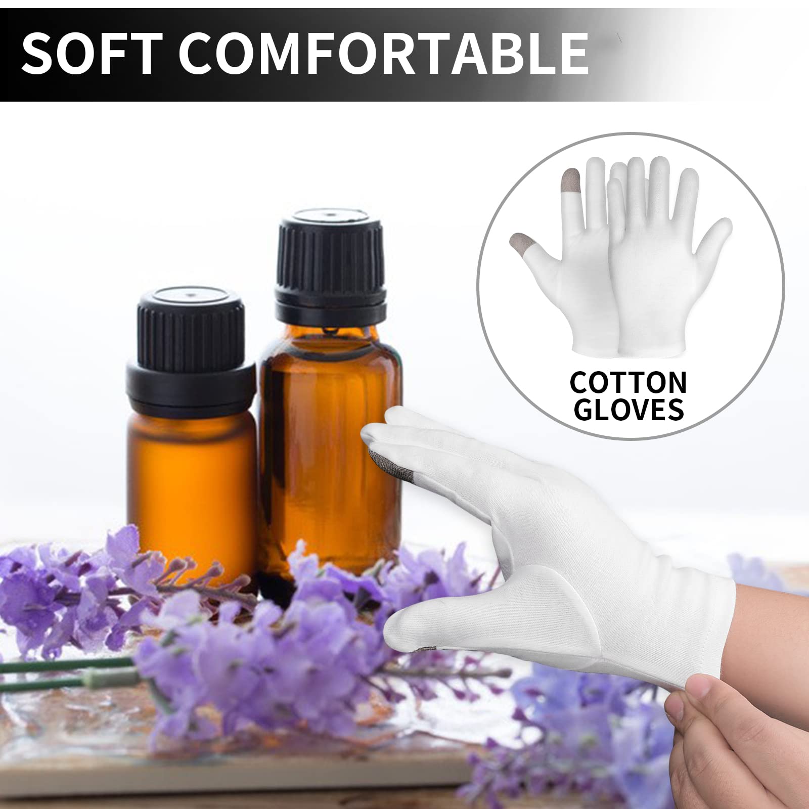 4 Pairs Touch Screen Moisturizing Gloves White Cotton Moisturizing Gloves Overnight Bedtime Heal Eczema Sleeping Lotion Hand Spa