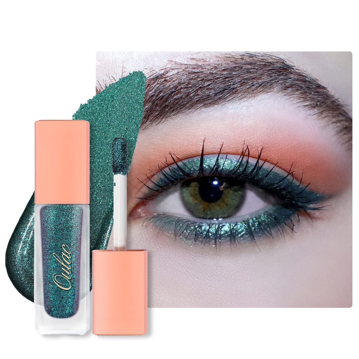 Oulac Liquid Glitter Eyeshadow  Green Shimmer Eyeshadow & Eyeliner, Metallic Teal With Emerald Sparkle, Blendable Shimmer Eye M