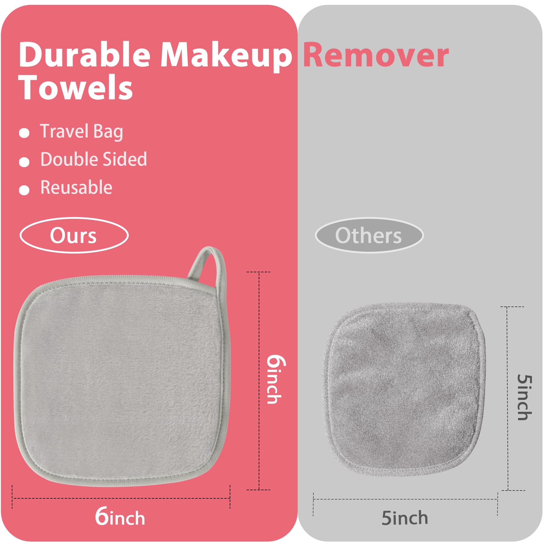 Natwag Makeup Remover Cloth, 6 '' X 6 '' Make Up Towels Reusable Face Cloth For Washing Face, 12 Pack Makeup Remover Pads Microf
