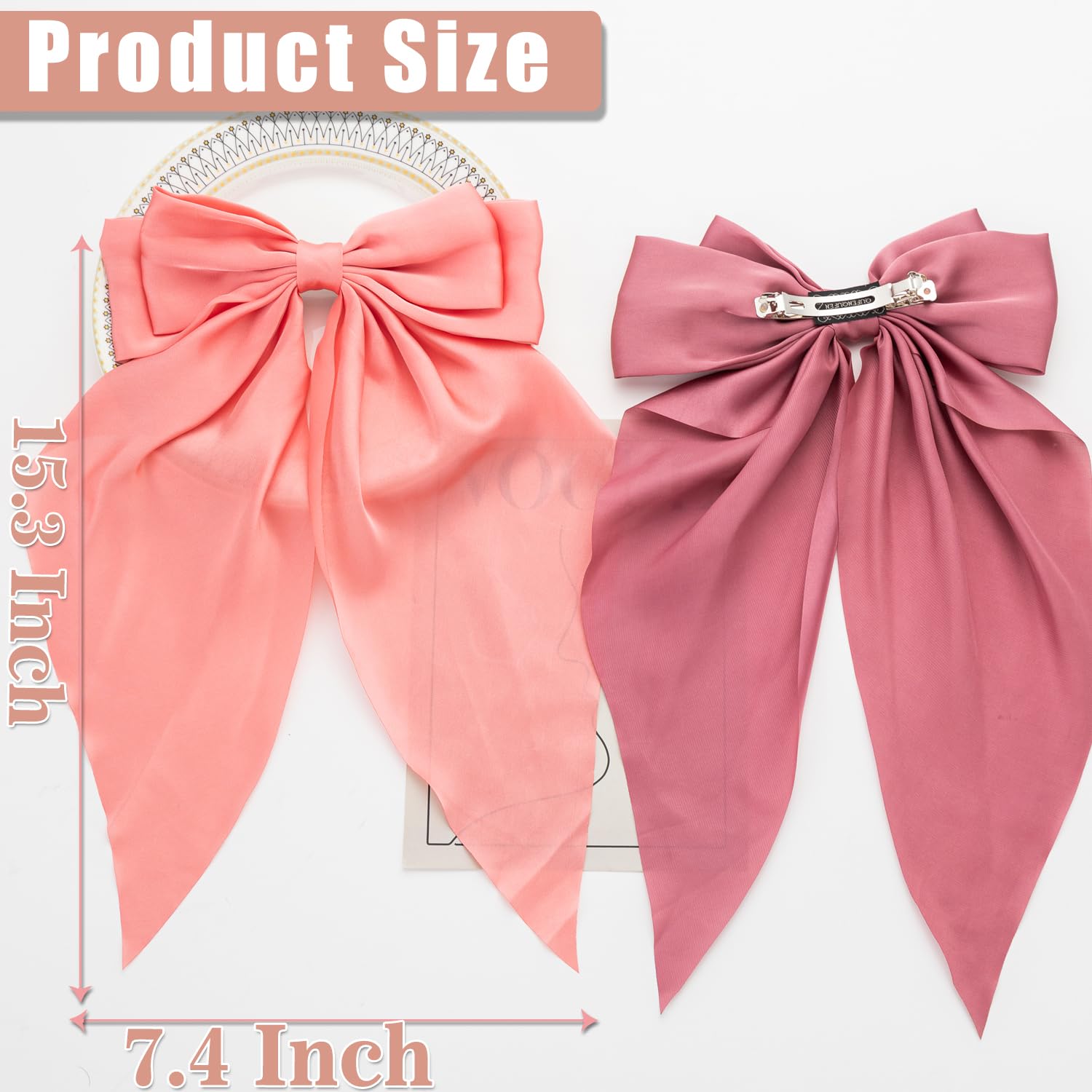 Seneeel Hair Bows 2 Pcs, Hair Bows For Women, Hair Ribbons, Oversized Long-Tail Cute Aesthetic Hair Accessories, Large Hair Barr