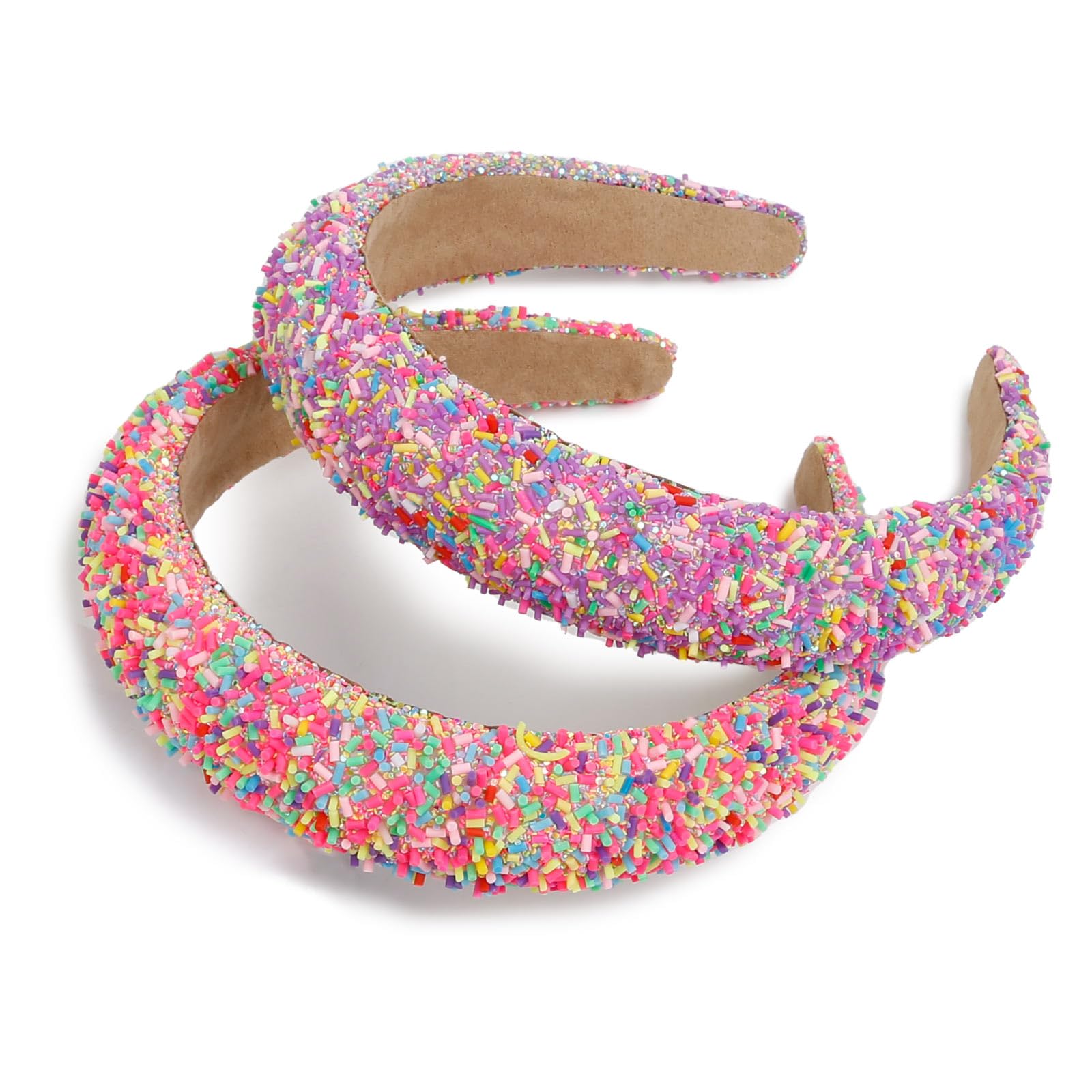 TEBIEKOY 2Pcs Sprinkle Headbands for Women Girls Wide Padded Head Bands for Women's Hair Non Slip Pink Purple Headband Thick Don