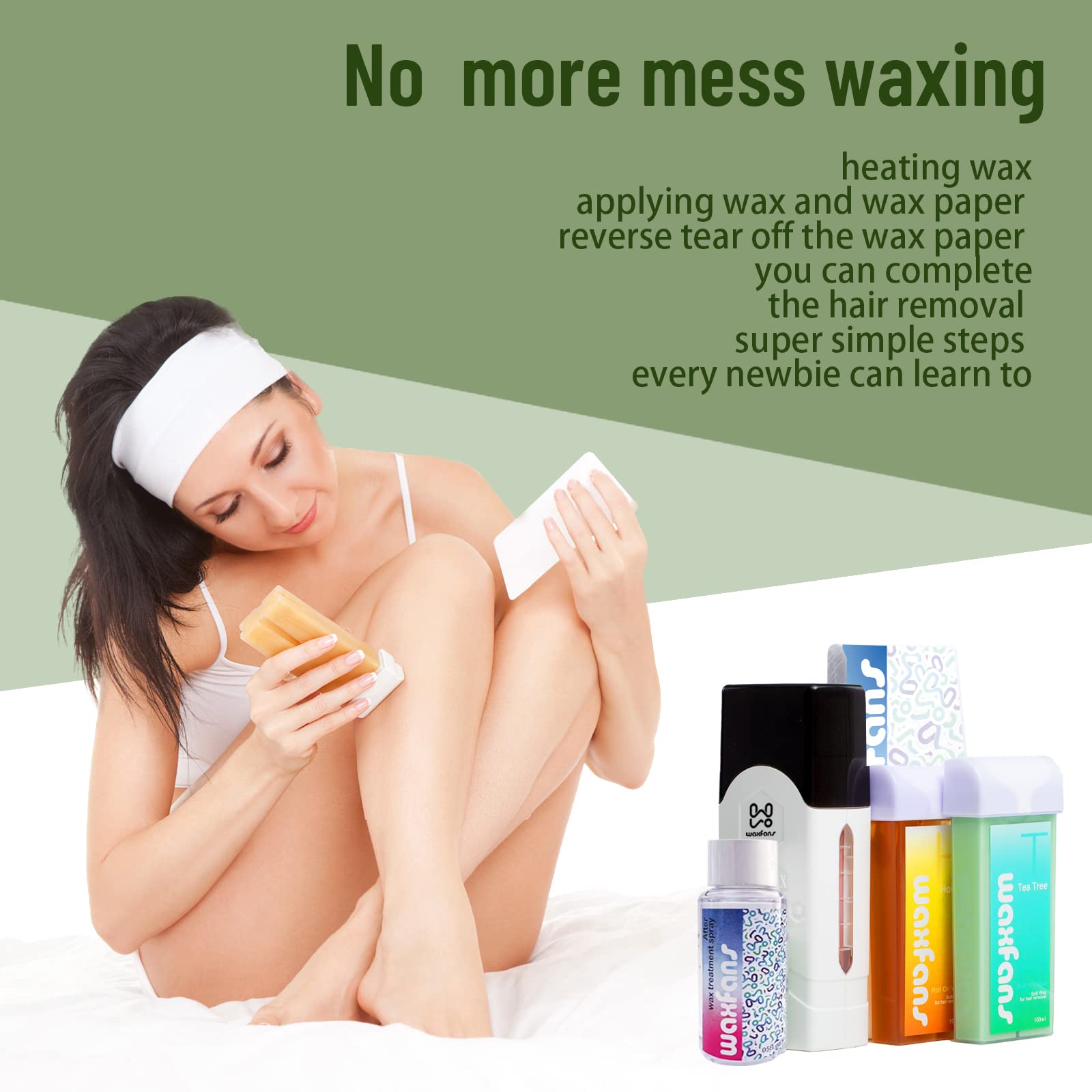 Waxfans Roll On Wax Kit, Hair Removal Waxing Kit, Wax Roller For Larger Areas Of The Body, Home Waxing Kit For Women And Men, Se