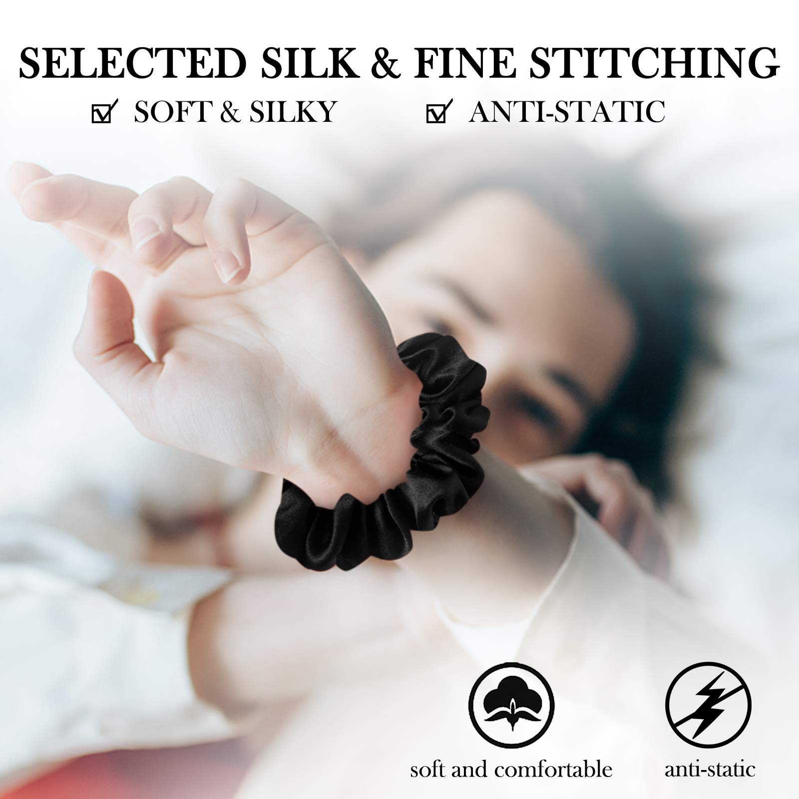 SOBONNY Silk Scrunchies for Women - 100% Mulberry Silk Hair Ties, 3 Pack, No Damage Elastic Ponytail Holders (Brown, Black, Pink