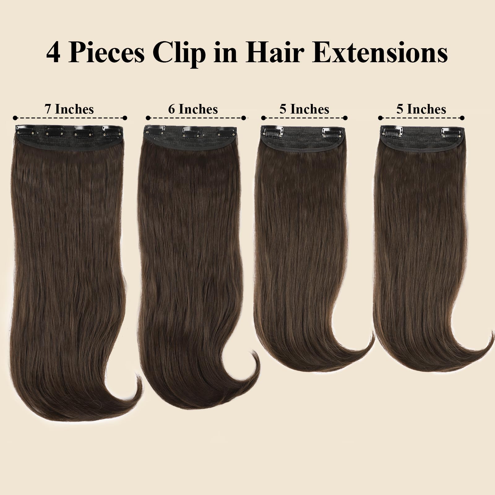 Freemeige Clip In Hair Extensions Hair Extensions For Women Hair Extension Straight Layered Hair Extensions Clip Ins Brown Synth