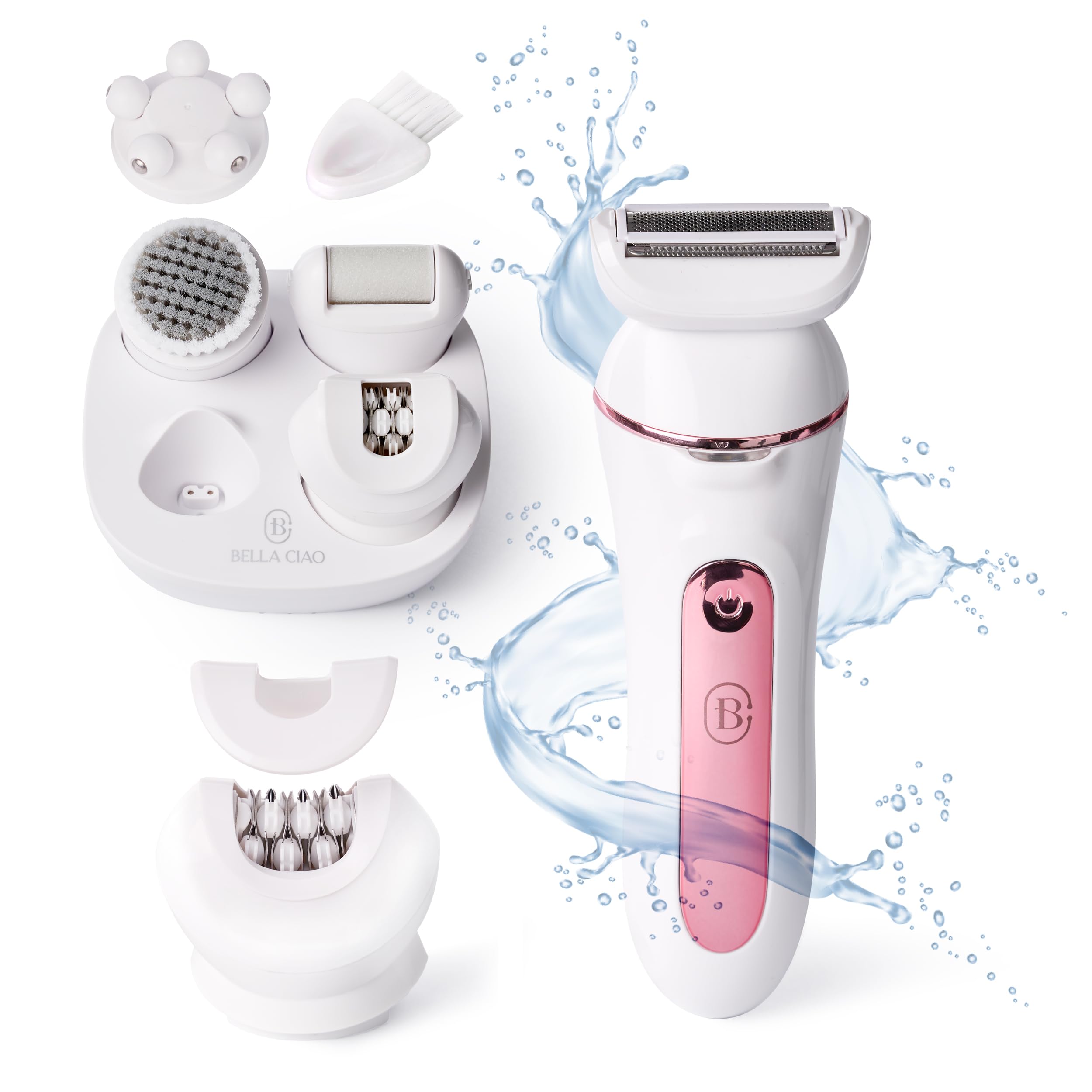 Bella Ciao 10-PC Rechargeable Wet Dry Epilator Kit for Women, Facial Cleansing Brush, Epilators Hair Removal for Women, Callus R