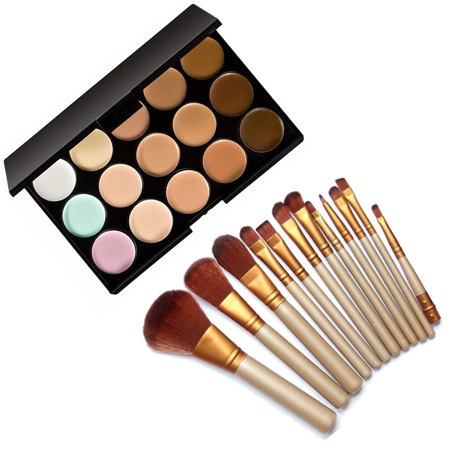 Khelni 15 Color Cream Concealer Palette With Make Up Brush Set
