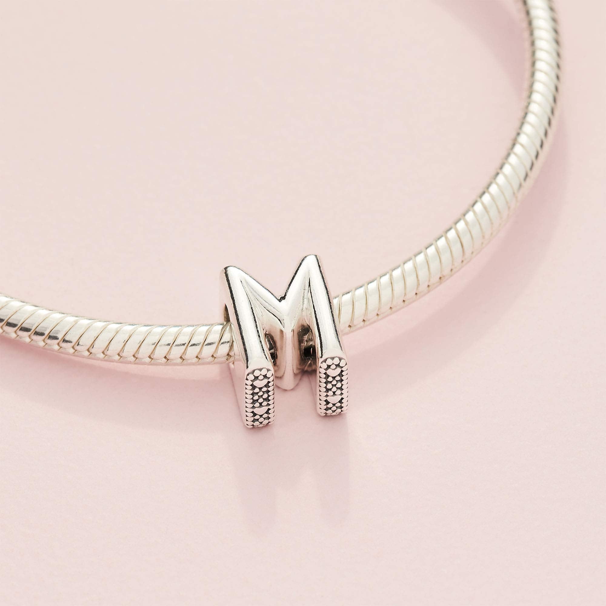 Pandora Jewelry Letter M Alphabet Charm - Beautiful Charm Letter for Pandora Charm Bracelets - Silver, No Box