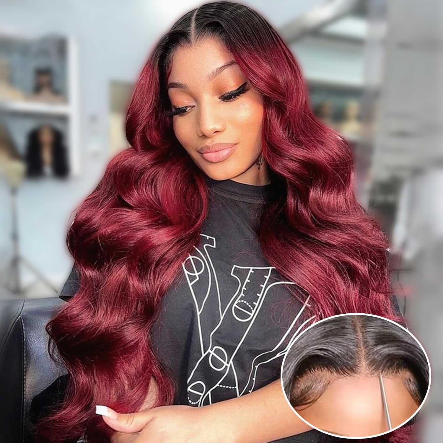 Gabrielle 32 Inch Glueless Wig Body Wave Lace Front Human Hair Wigs 1B/99J Burgundy 5X5 Hd Lace Closure Wigs 180 Density Pre Plu