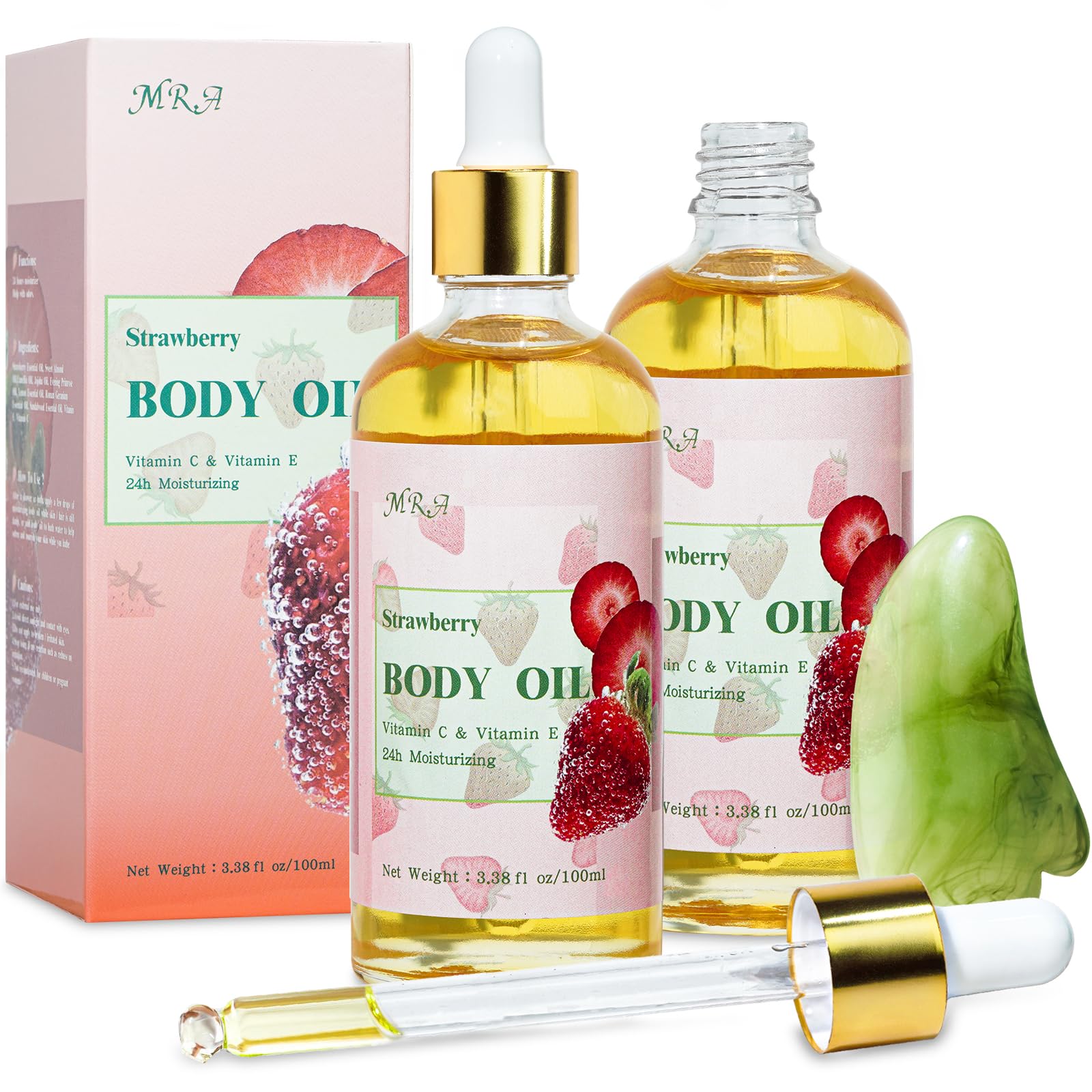 Mr.A 2 Pack Strawberry Body Oil Juice Scented, Vitamin E Body Oil After Shower With Jojoba Oil, Strawberry Shortcake Body Moistu