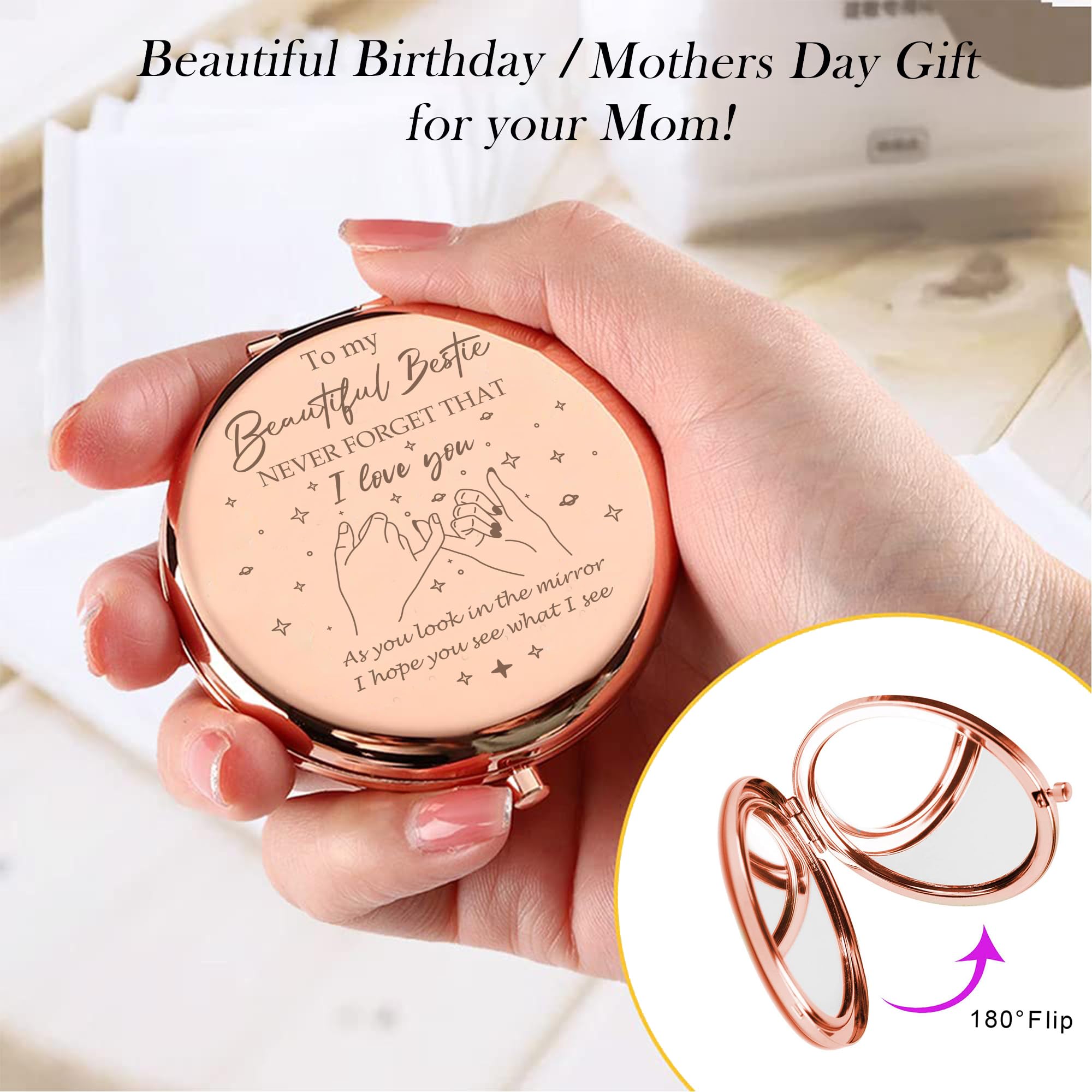 Bestie Gifts, Friendship Gifts For Women, Best Friend Birthday Gifts Bestie Makeup Mirror, Compact Mirror Gifts From Sister,Best