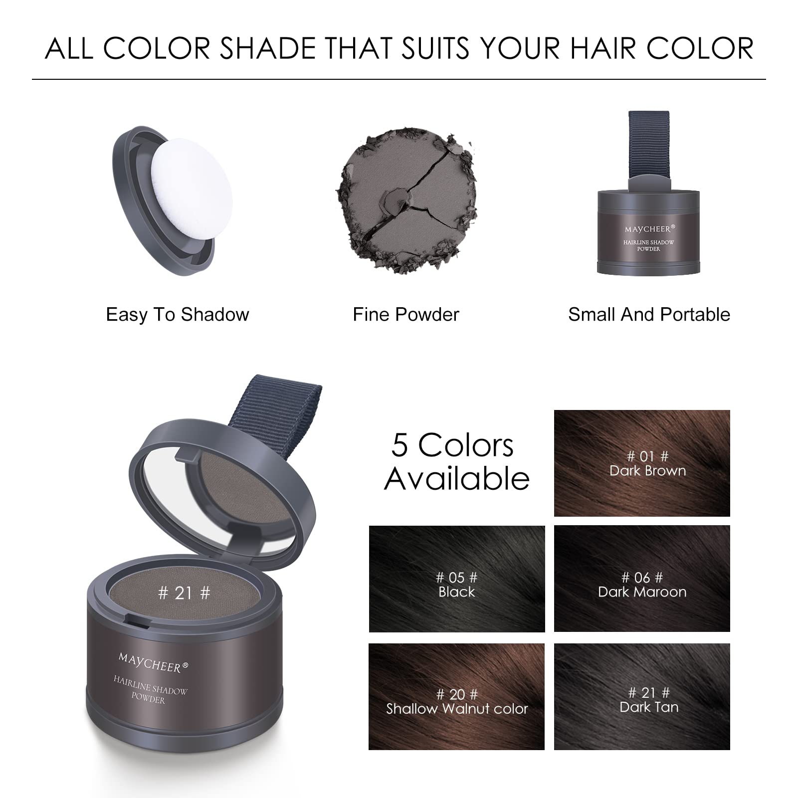 Freeorr Root Touch Up Hair Powder - Hairline Shadow For Thinning Hair, Gray Hair Coverage For Women And Men - Dark Tan