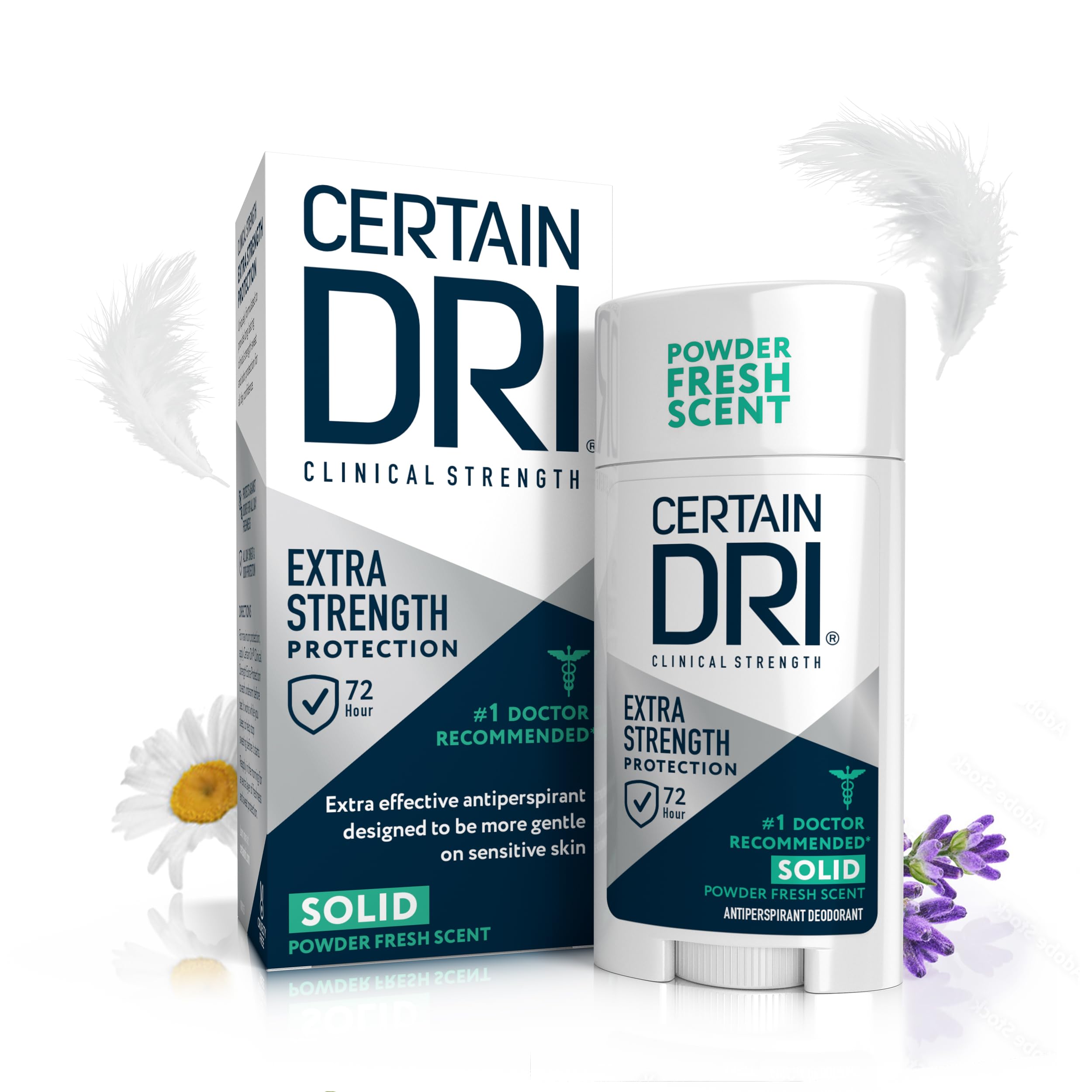 Certain Dri Extra Strength Clinical Antiperspirant Solid Deodorant, Hyperhidrosis Treatment for Men & Women, Powder Fresh, 1.7oz