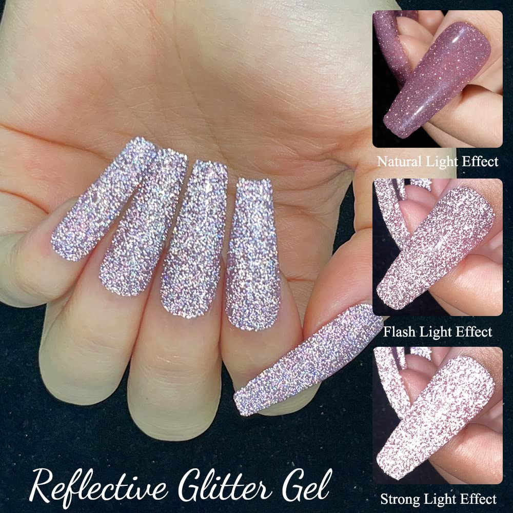 MIZHSE Reflective Glitter Gel Nail Polish, Shimmery Gel Polish Set 10ml Sparkly Shiny Gel Soak Off UV LED Nail Art Varnish Manic