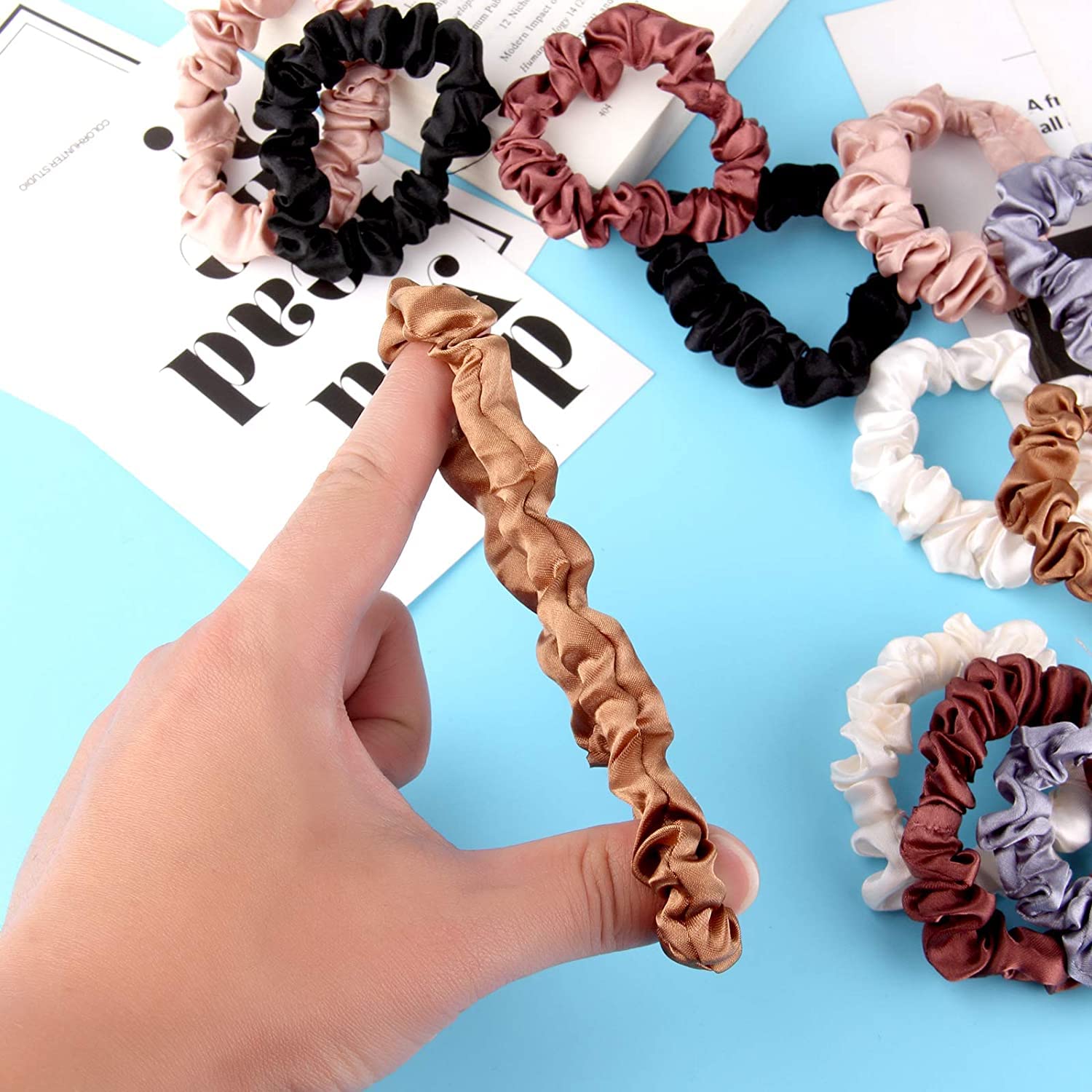 18 Pieces Silk Hair Scrunchies Silk Hair Tie Elastic Ponytail Holders for Women Girls Hair Accessories (004)