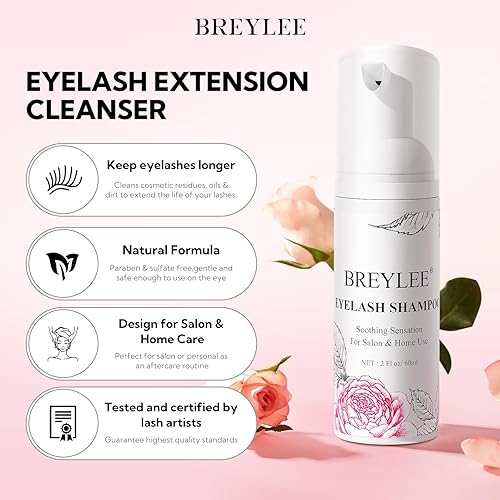 Breylee 100 Ml Lash Shampoo For Lash Extensions, Lash Fan Dryer+Rinse Bottle+Brushes+Cotton Puff, Eyelash Extension Cleanser, La
