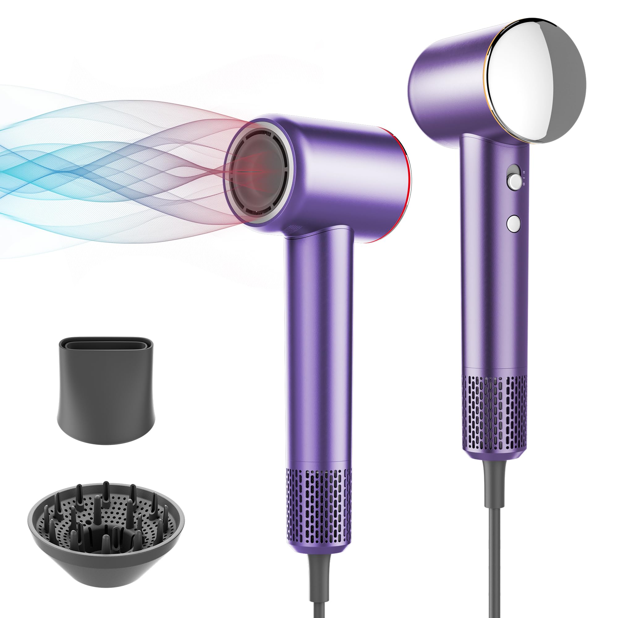 Professional Hair Dryer, 200 Million Negative Ionic Blow Dryer With 110000 Rpm Brushless Motor, 1500W High-Speed Hairdryer With