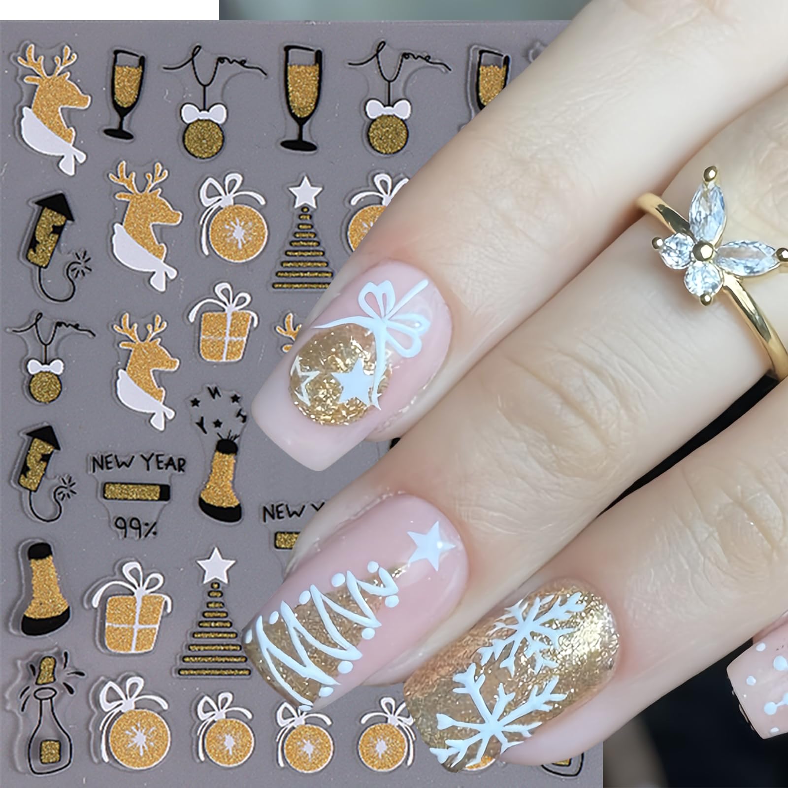 8 Sheets Christmas Nail Art Sticker Xmas Winter 3D Self-Adhesive Nail Decals Cute Snowmen Snowflake Gingerbread Man Nail Supplie