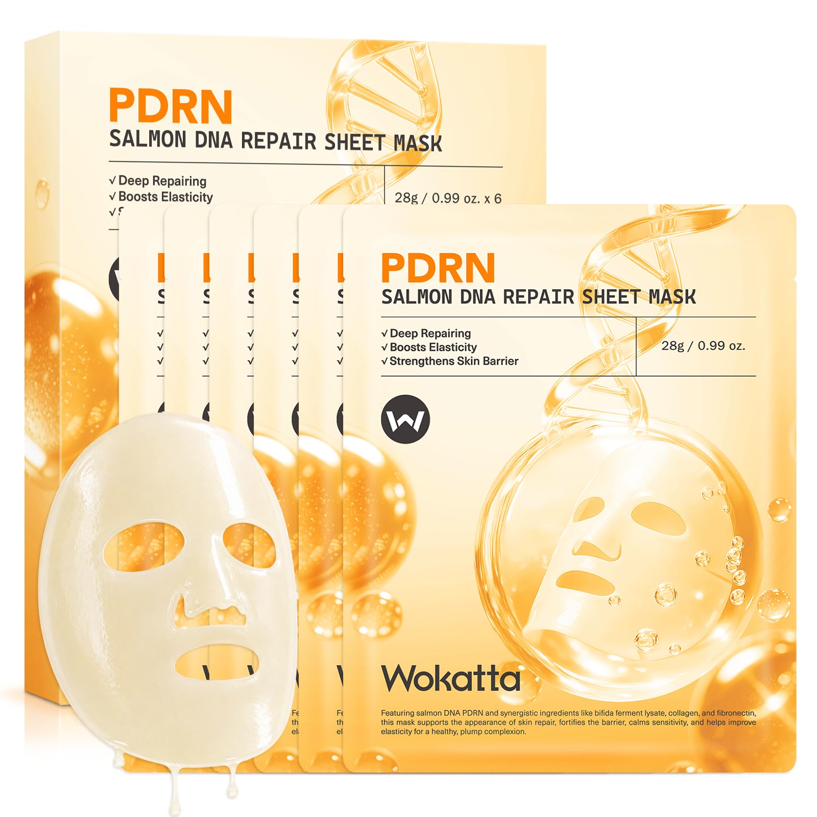 Wokatta 6 Pack Salmon PDRN Collagen Face Mask, Hydrating PDRN Sheet Masks