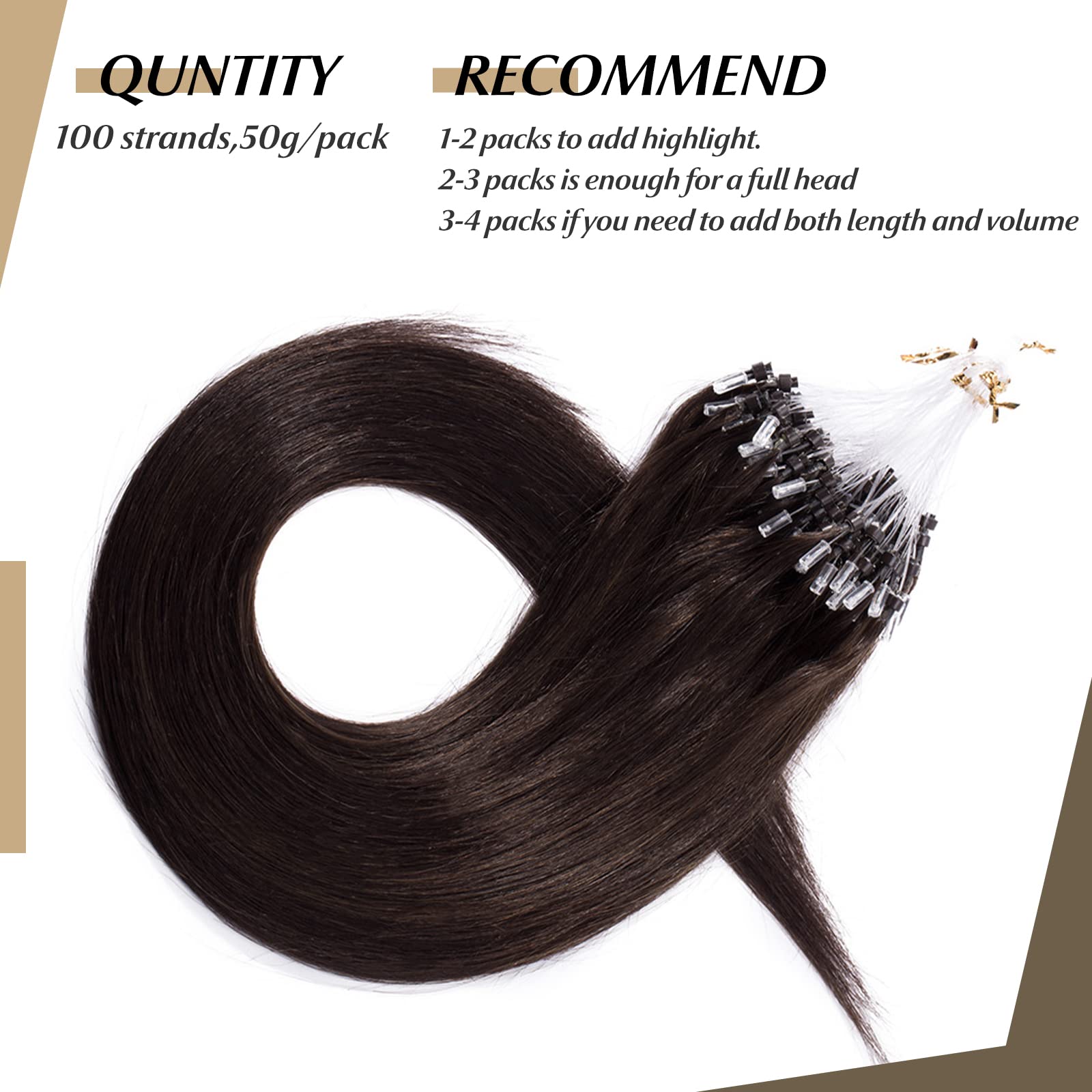 Sego Micro Loop Human Hair Extensions 20 Inch Dark Brown Micro Beads Hair Extensions Human Hair Cold Fusion Micro Ring Hair Exte