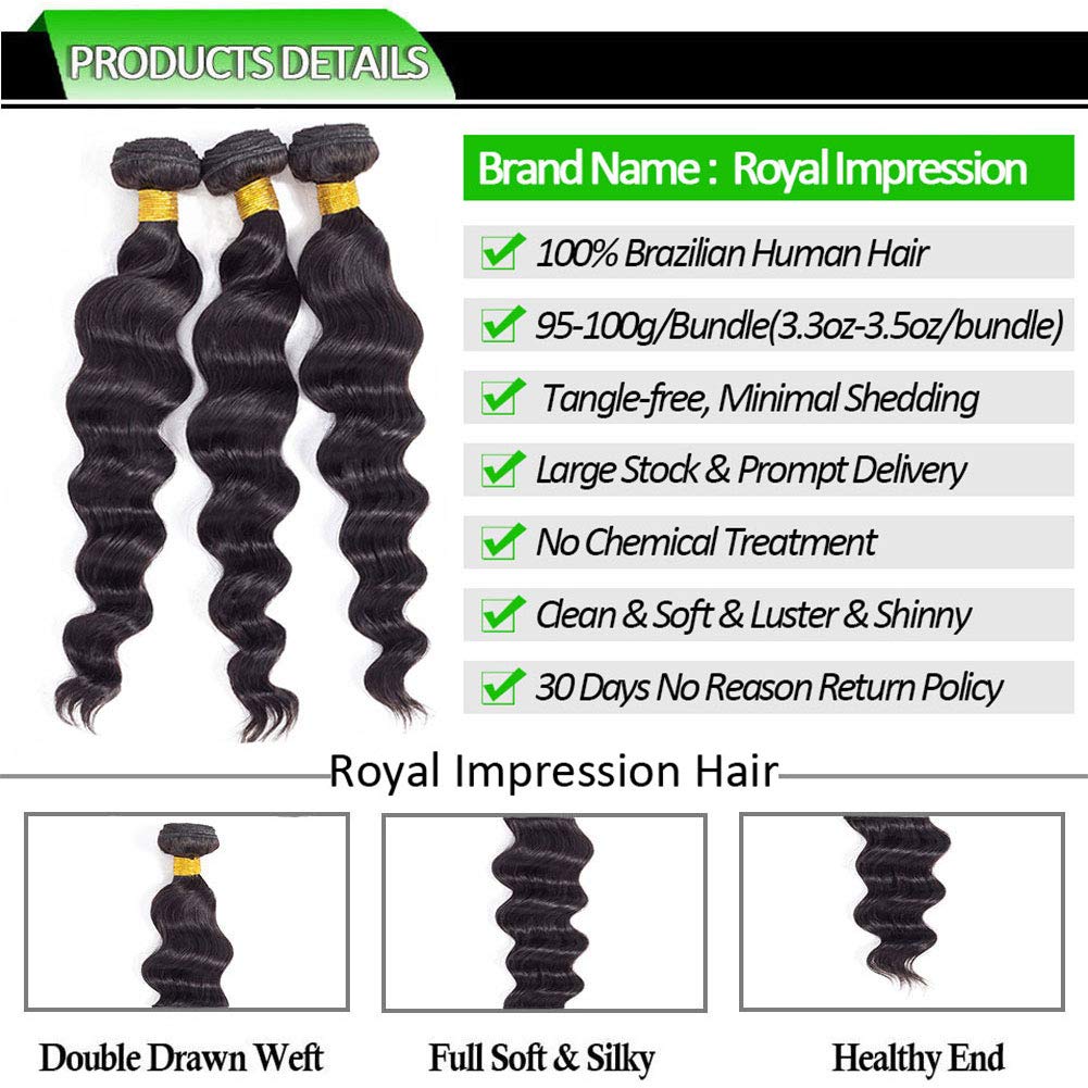 12A Grade Brazilian Virgin Hair Loose Wave 3 Bundles With Closure (12 14 16+10''Closure) 100% Unprocessed Virgin Brazilian Remy
