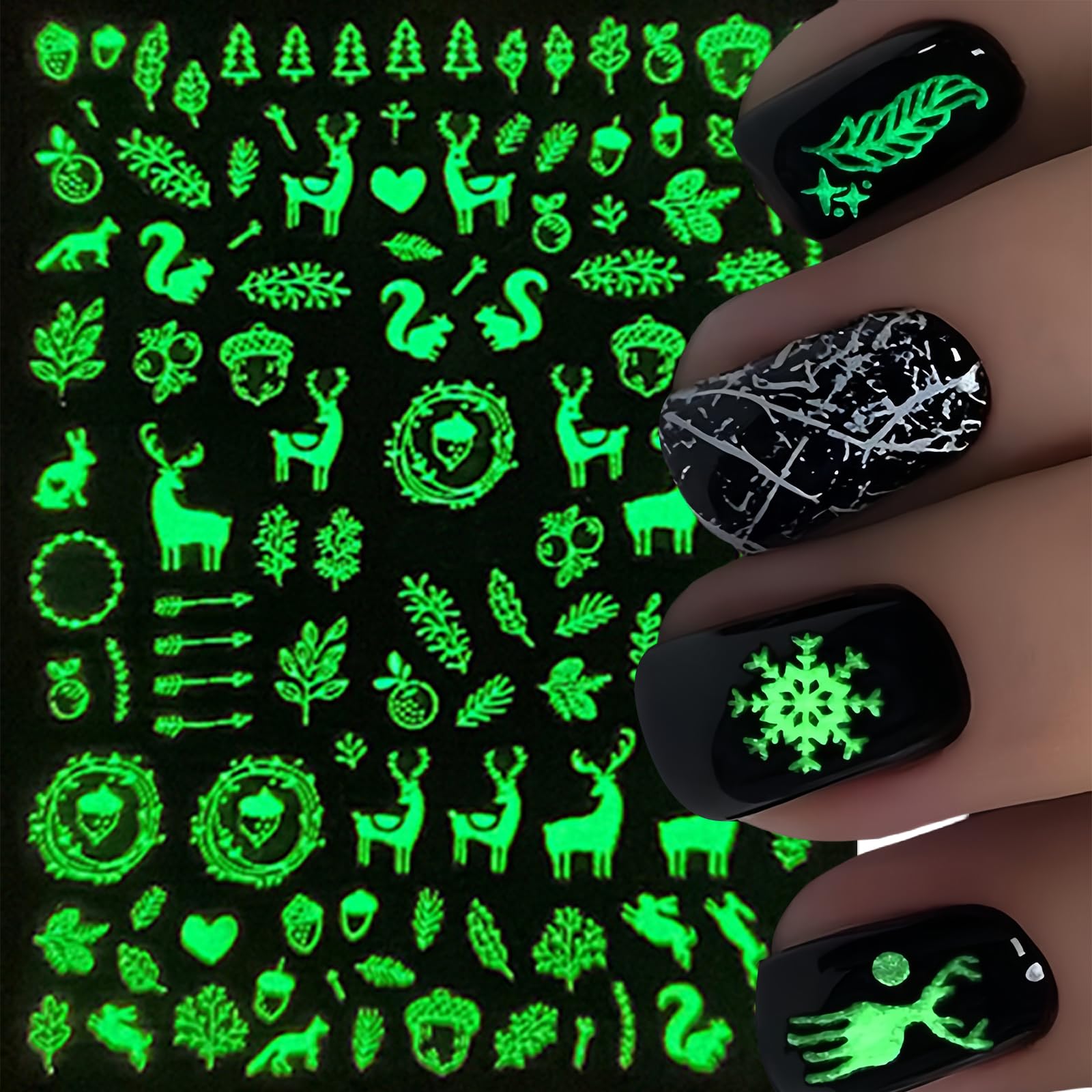 8 Sheets Christmas Luminous Nail Art Stickers Santa Claus Snowflake Elk Snowmen Nail Decals Xmas Tree Snowball Floral Nail Desig