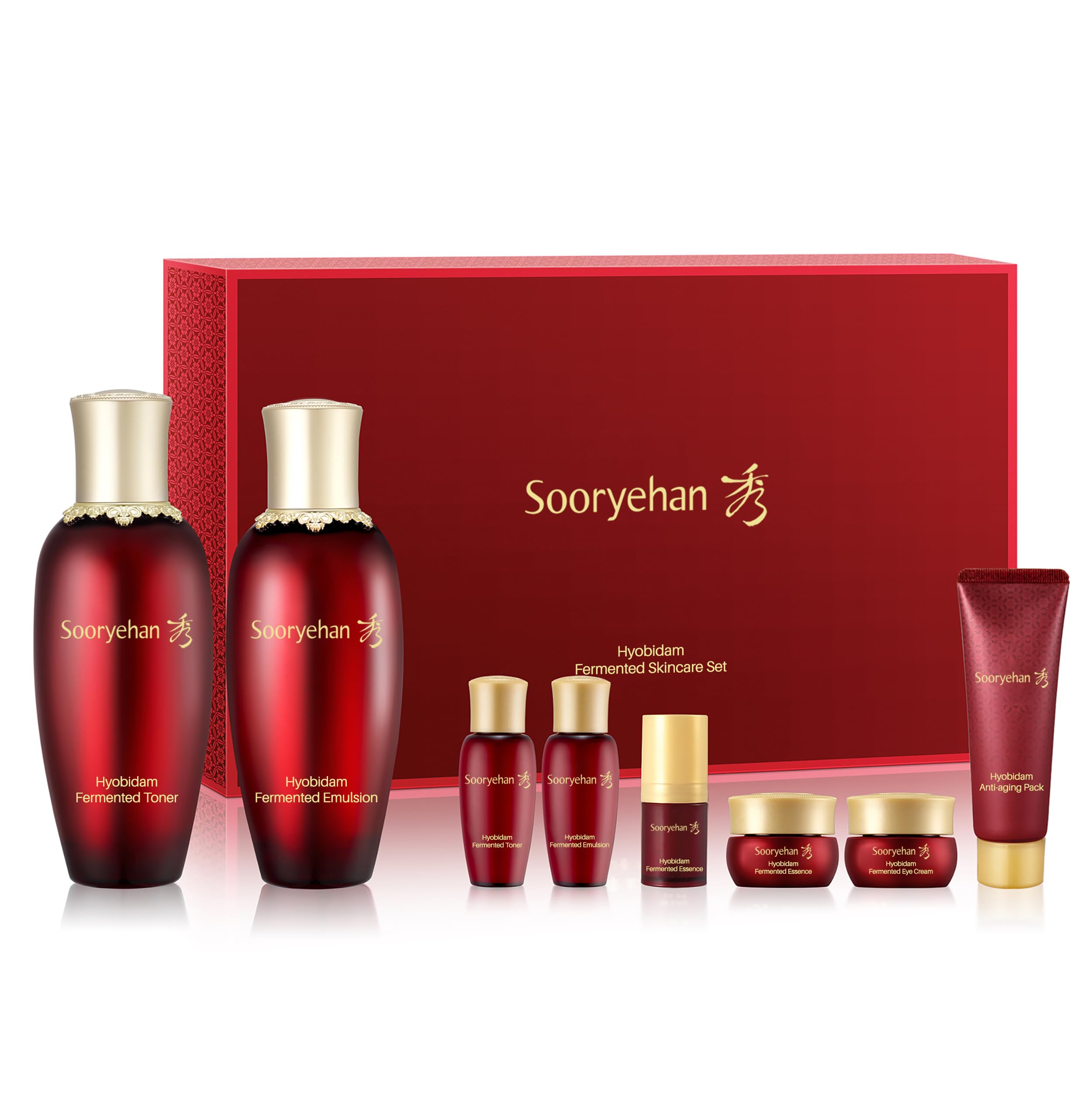Sooryehan Hyobidam Fermented Skincare Gift Set (13.53 Fl Oz) - Premium Korean Skin Care For Intense Hydration, Elasticity. Ginse