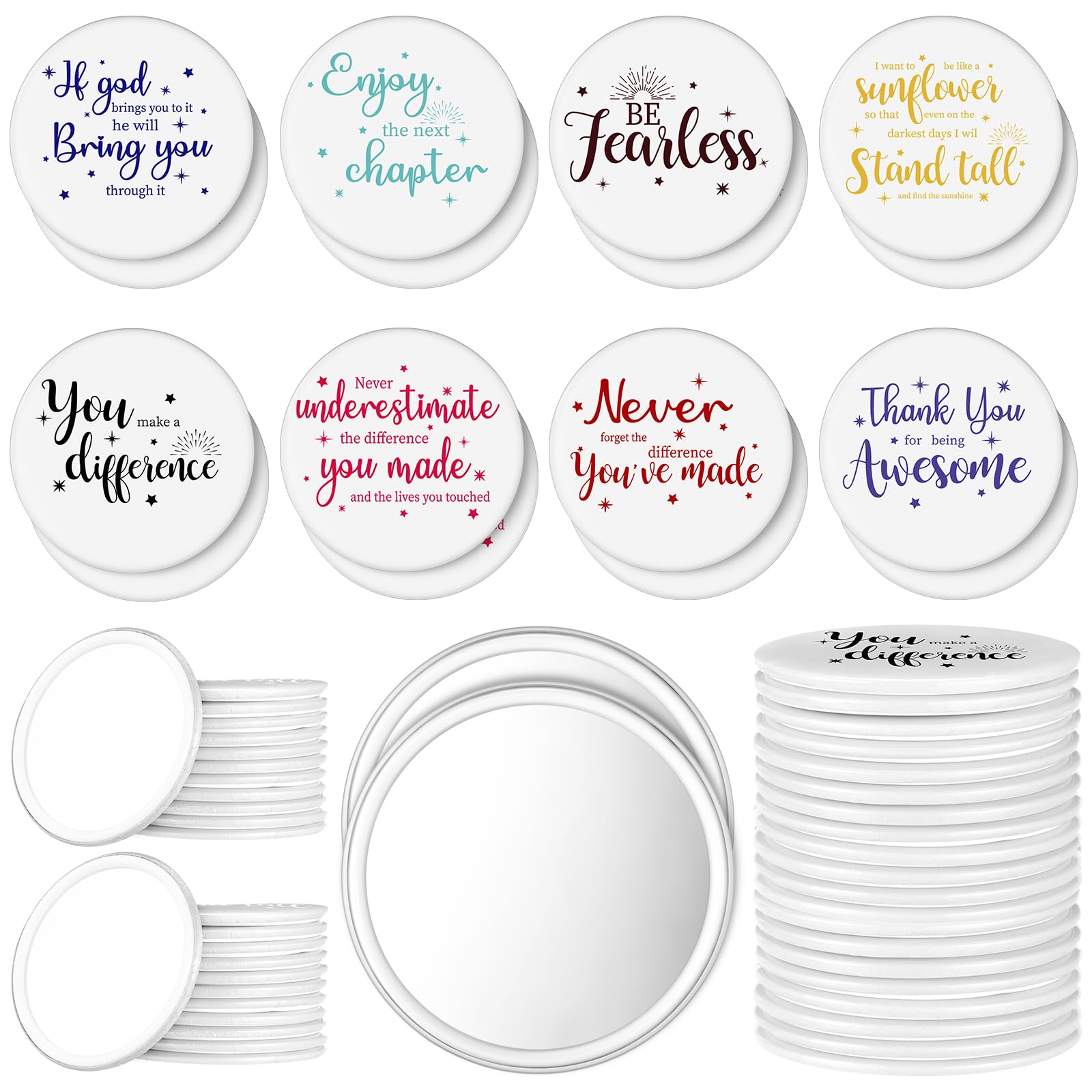 Kigley 48 Pcs CNA Week Gifts Inspirational Compact Mirror for Women Bulk 2.8 Purse Mirror Motivational Positive Office Gift fo