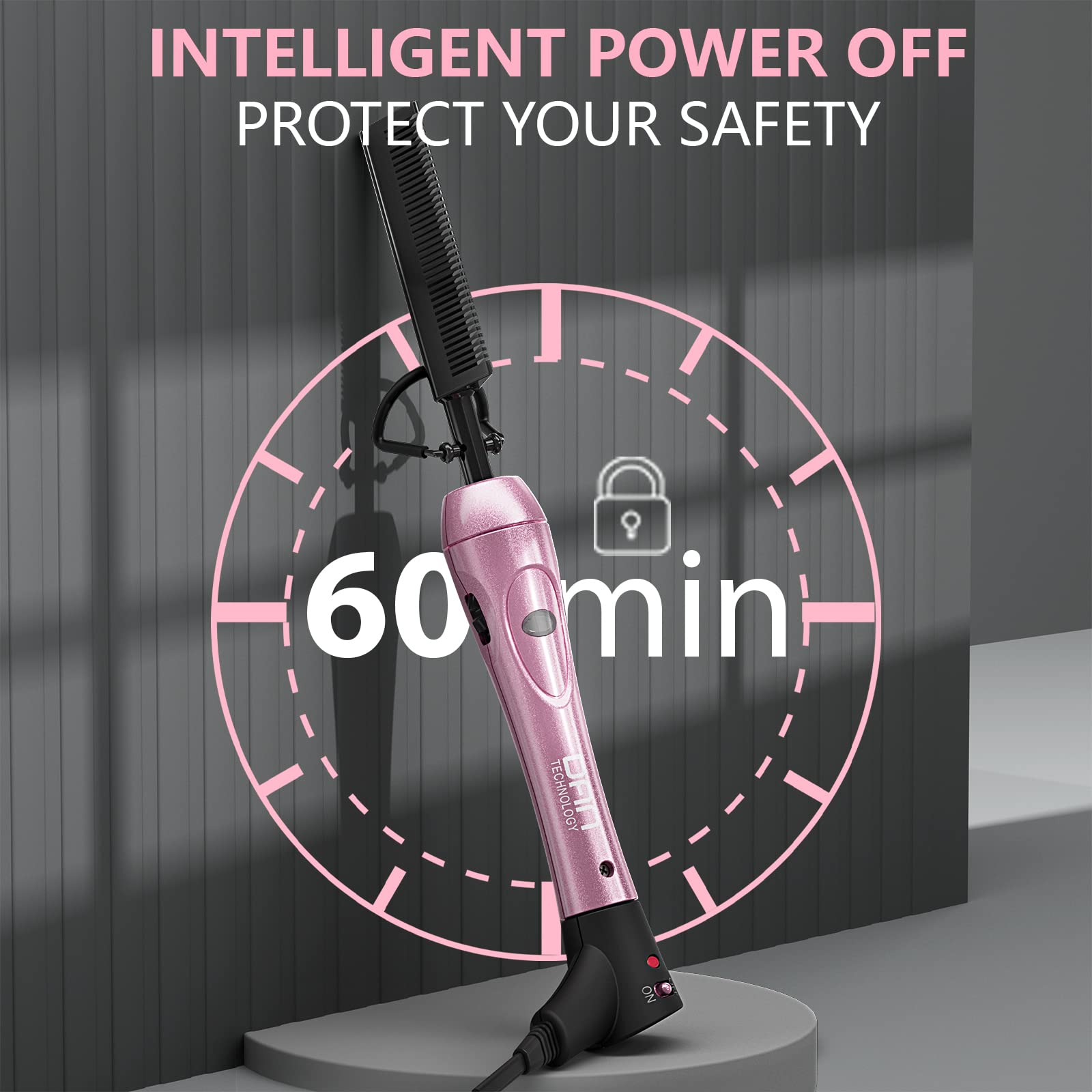 500 Degree Temperature Adjustable Ceramic Heat Comb With 60 Min Shut Off - Plug-In Electric Straightener For Wigs And Natural Bl