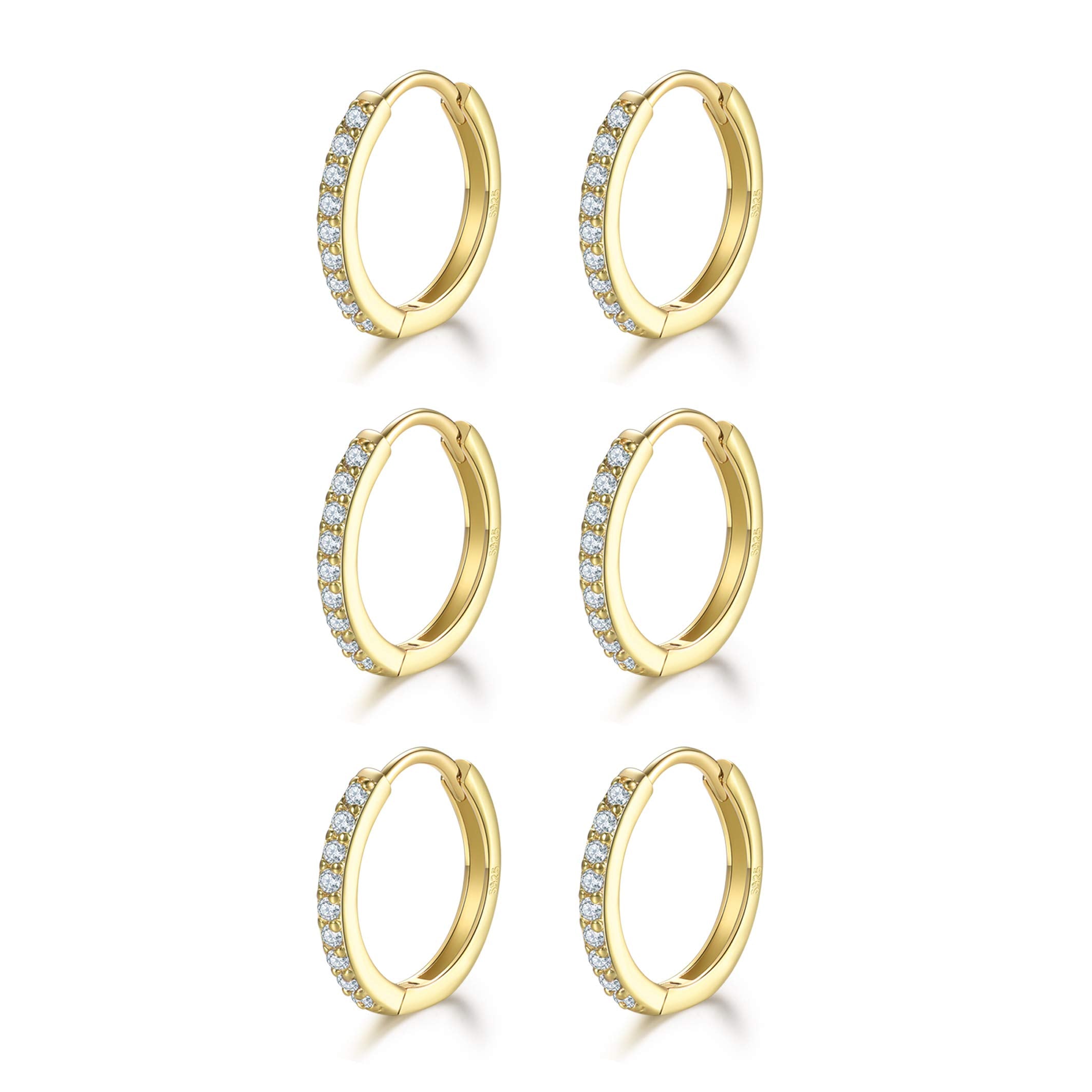Cartilage Earring Hoop Gold Plated Sterling Silver Small Hoop Earrings Cubic Zirconia Cuff Huggie Earrings Mini Hoops Earrings 