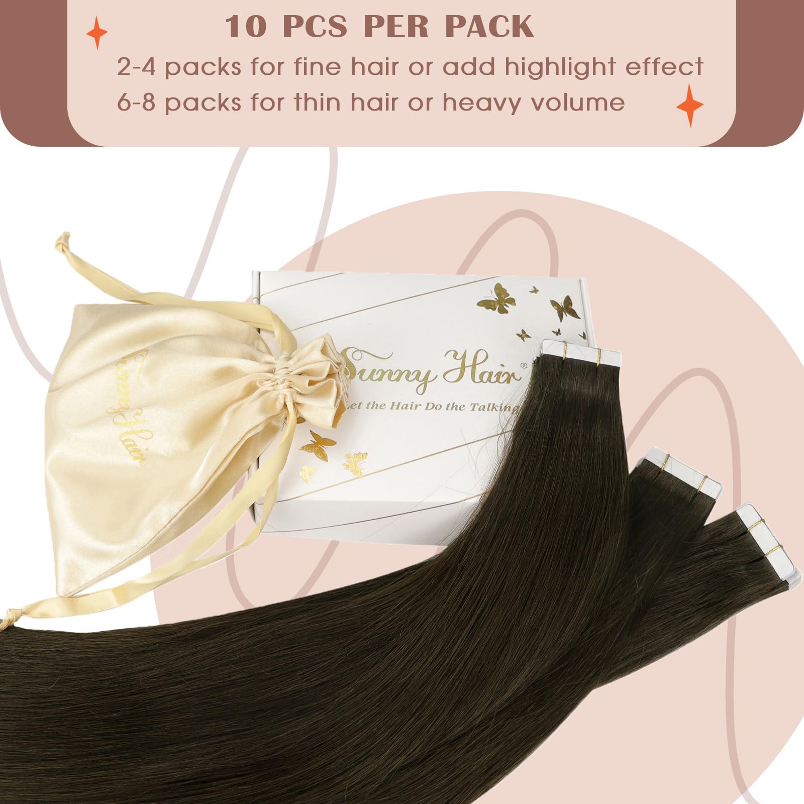 Sunny Hair Tape in Hair Extensions Real Human Hair Invisible Remy Hair Extensions Tape ins for Women Dark Brown 12 inch 20G