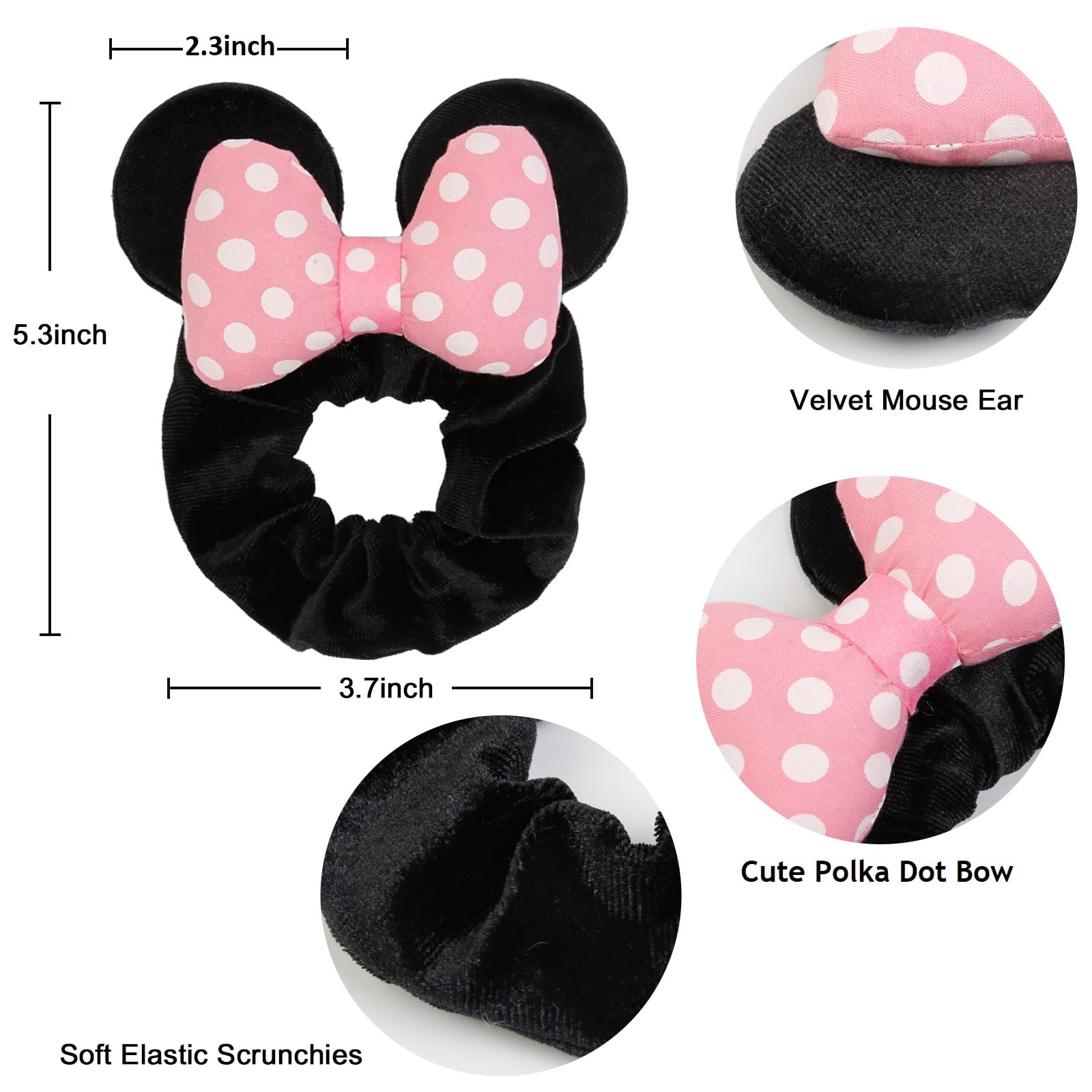 Cute Polka Dot Hair Bow Scrunchies, Velvet Mouse Ear Hair Ties For Women And Girls' Ponytails, Party Favors, Cosplay Costume, Cu
