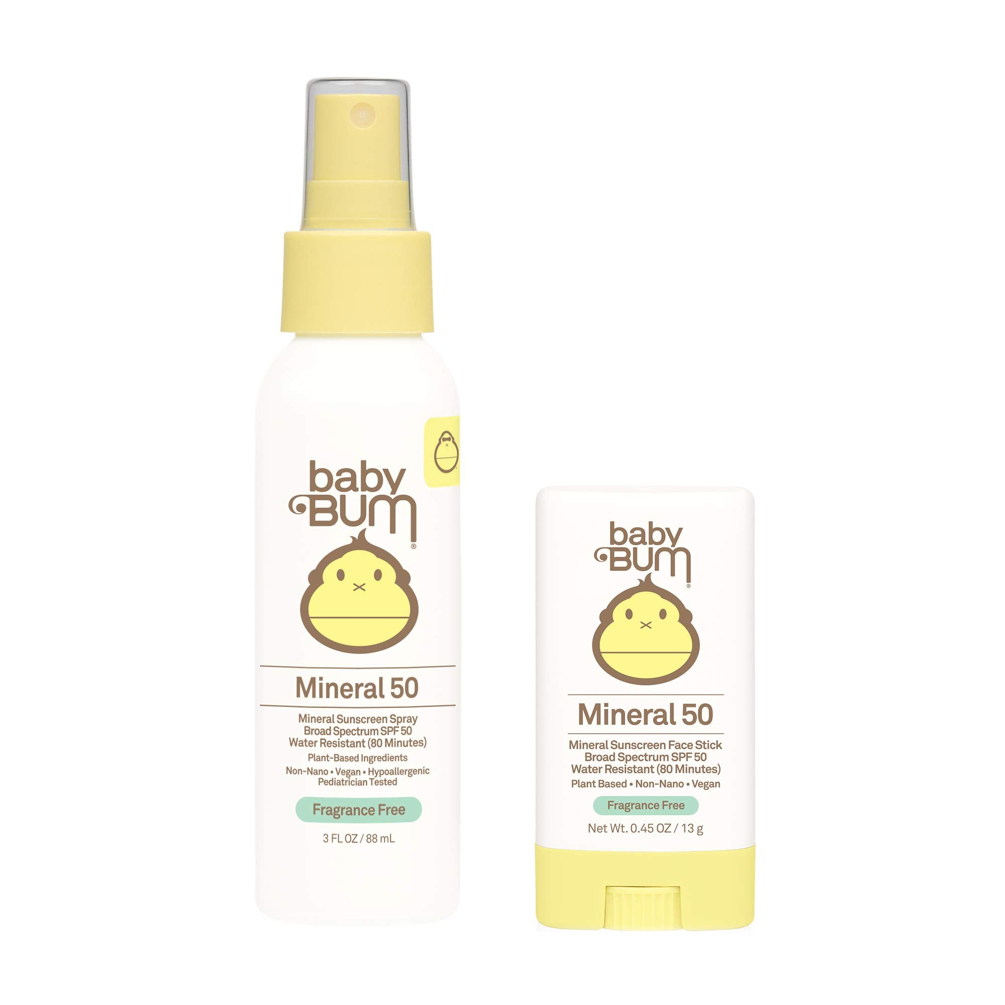 Sun Bum Baby Bum SPF 50 Sunscreen Spray & Face Stick | Mineral Uva/Uvb Face & Body Protection for Sensitive Skin | Fragrance Fre