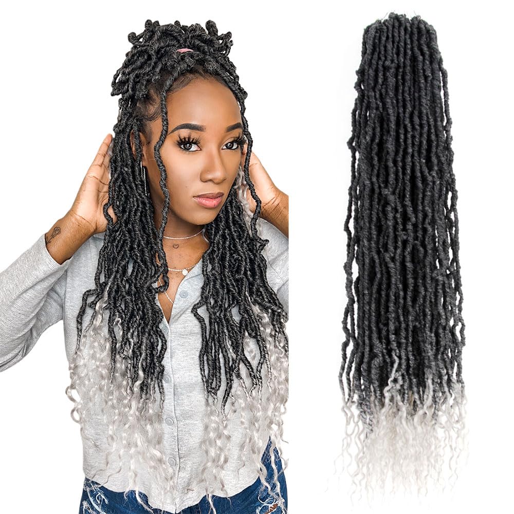 BOHOBABE Faux Locs Crochet Hair 18 Inch, Boho Soft Crochet Locs with Curly Ends, Long Gray Bohemian Goddess Locs Crochet Braids 
