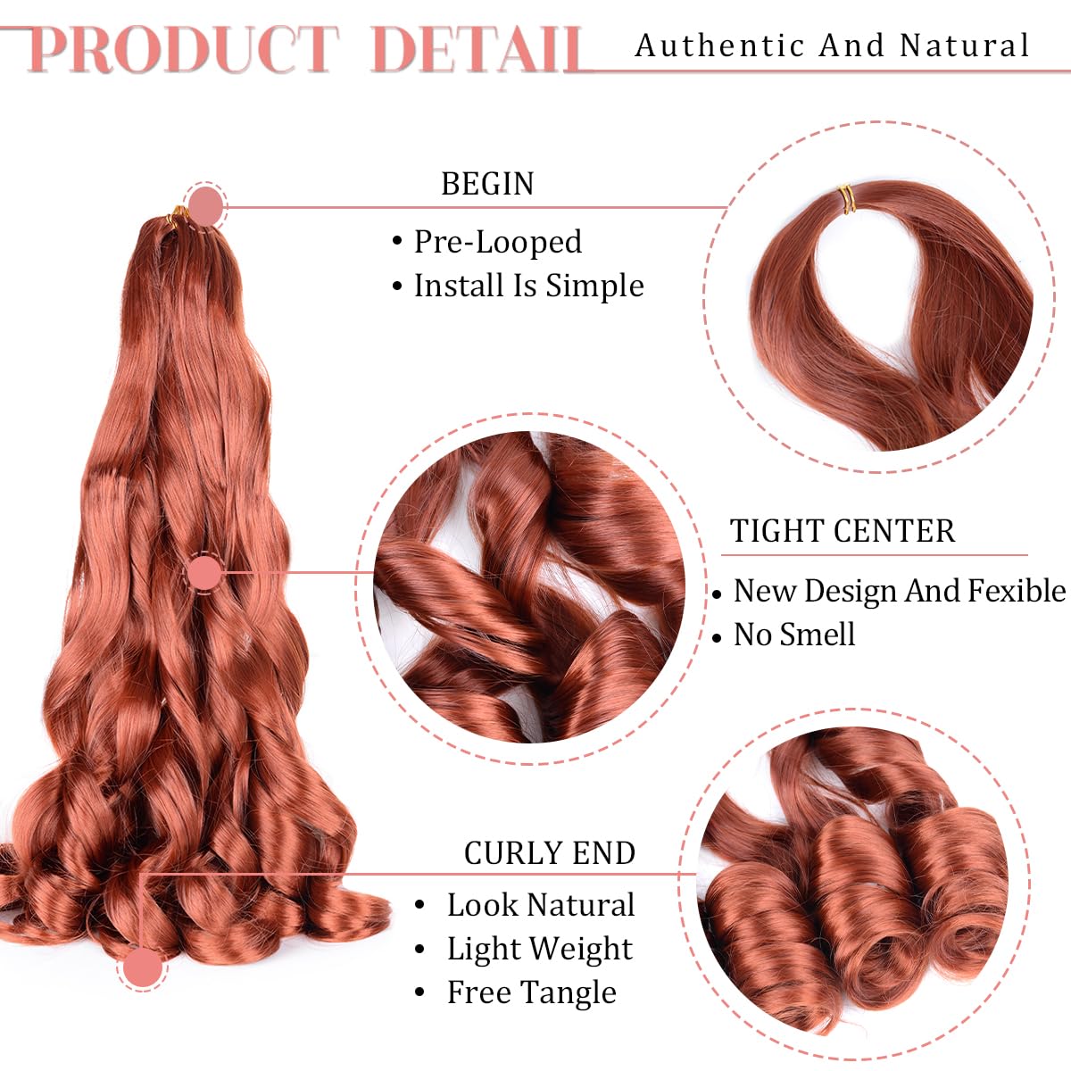 French Curly Braiding Hair 8Pack Loose Wavy Pre Stretched Synthetic Spiral Curly Crochet Braiding Hair 350# Ginger 24Inch Synthe