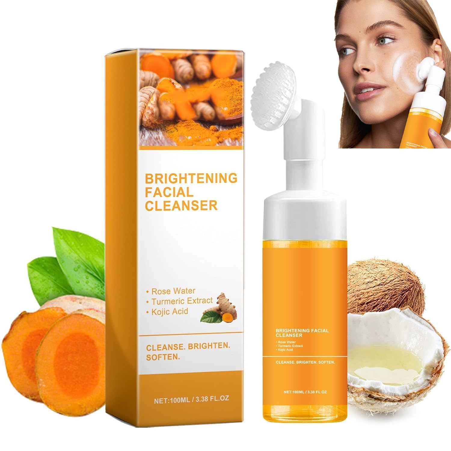 BeiBreeze Turmeric Facial Cleanser, Turmeric Face Wash, Foaming Facial Cleanser, Deep cleansing of facial skin, Turmeric Foaming