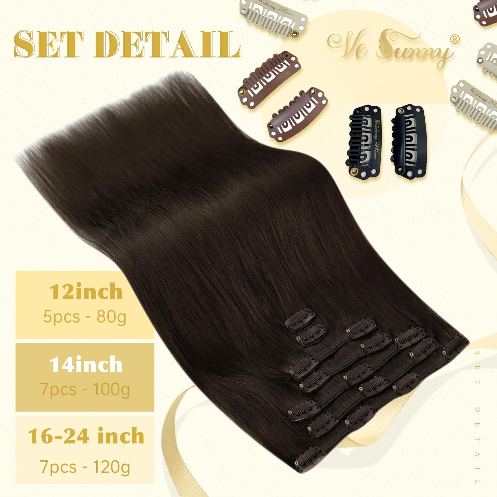 Ve Sunny Clip In Hair Extensions Real Human Hair Dark Brown Human Hair Clip In Extensions Remy Human Hair Clip In Extensions Dar