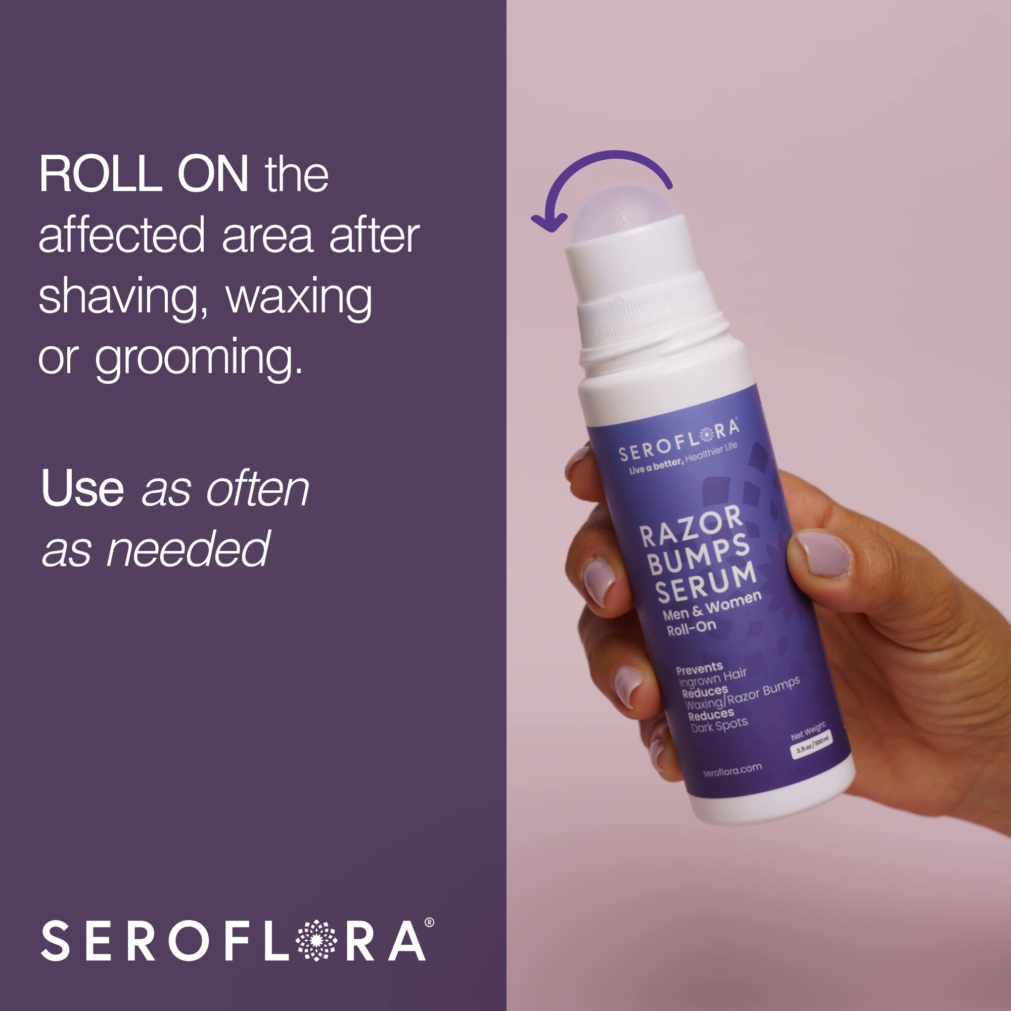 Seroflora Razor Bumps Serum-Ingrown Hair Treatment for Women-Razor Bump for Bikini Area - After Shave & Waxing - Roll-On-Face, L