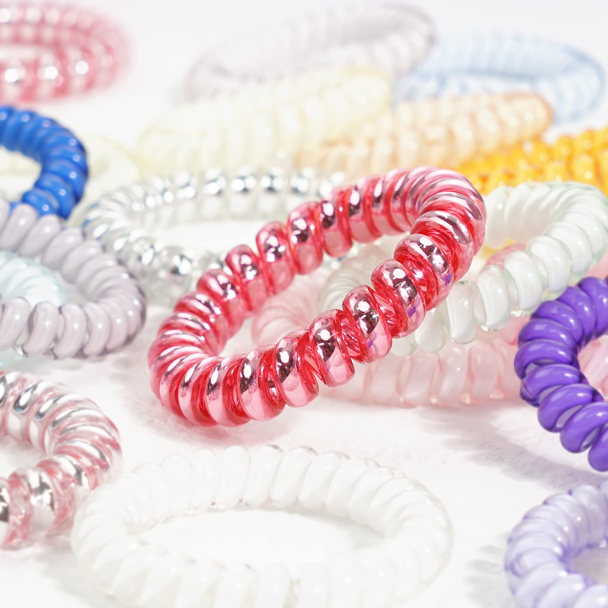 Joyoyo 40 Pack Spiral Hair Ties,Coil Hair Bands Waterproof Hair Accessories For Women Girls,Phone Cord Ponytail Holders Hair Coi