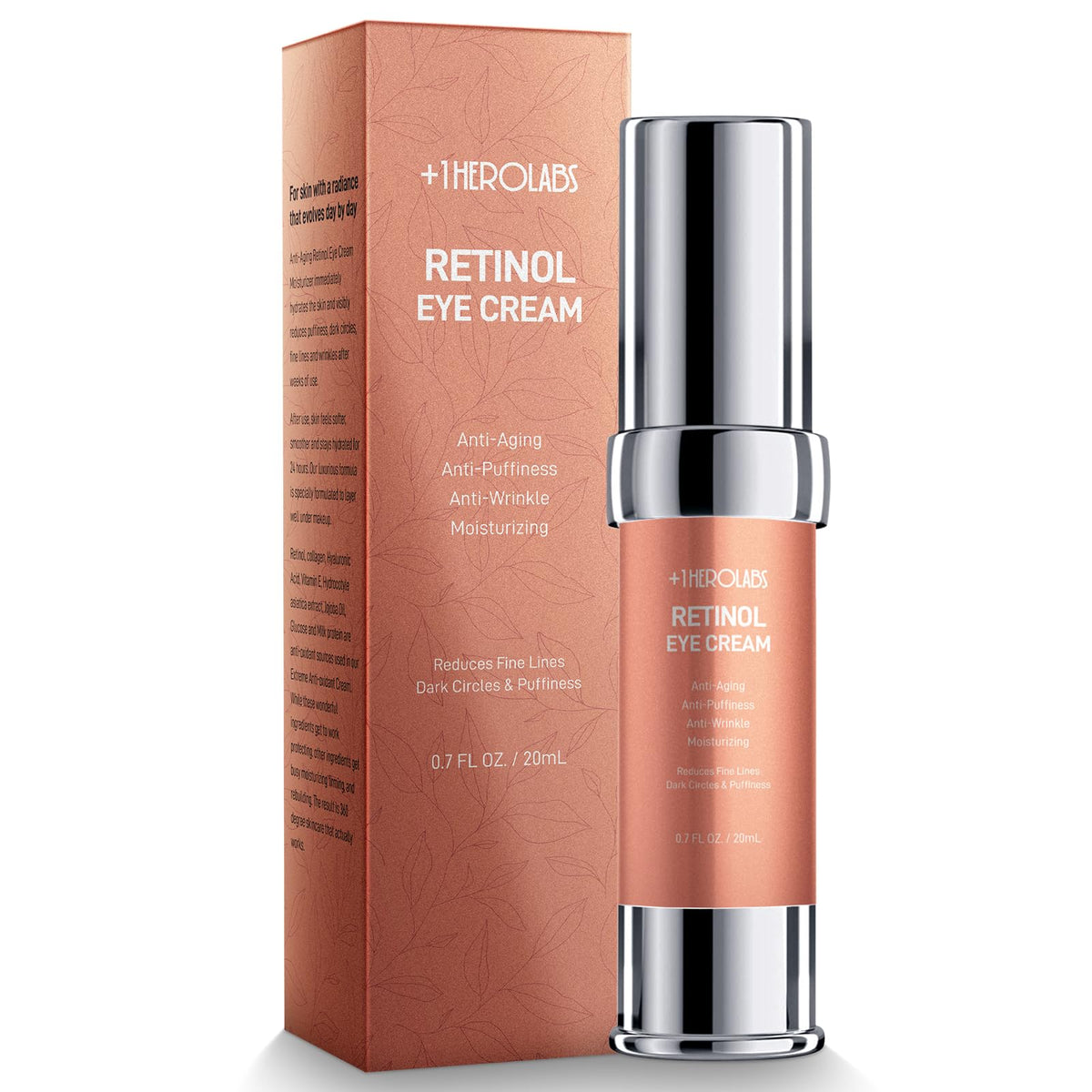 +1HEROLABS Retinol Eye Cream for Dark Circles and Puffiness, Anti Aging Under Eye Cream with Hyaluronic Acid, Retinol & Collagen