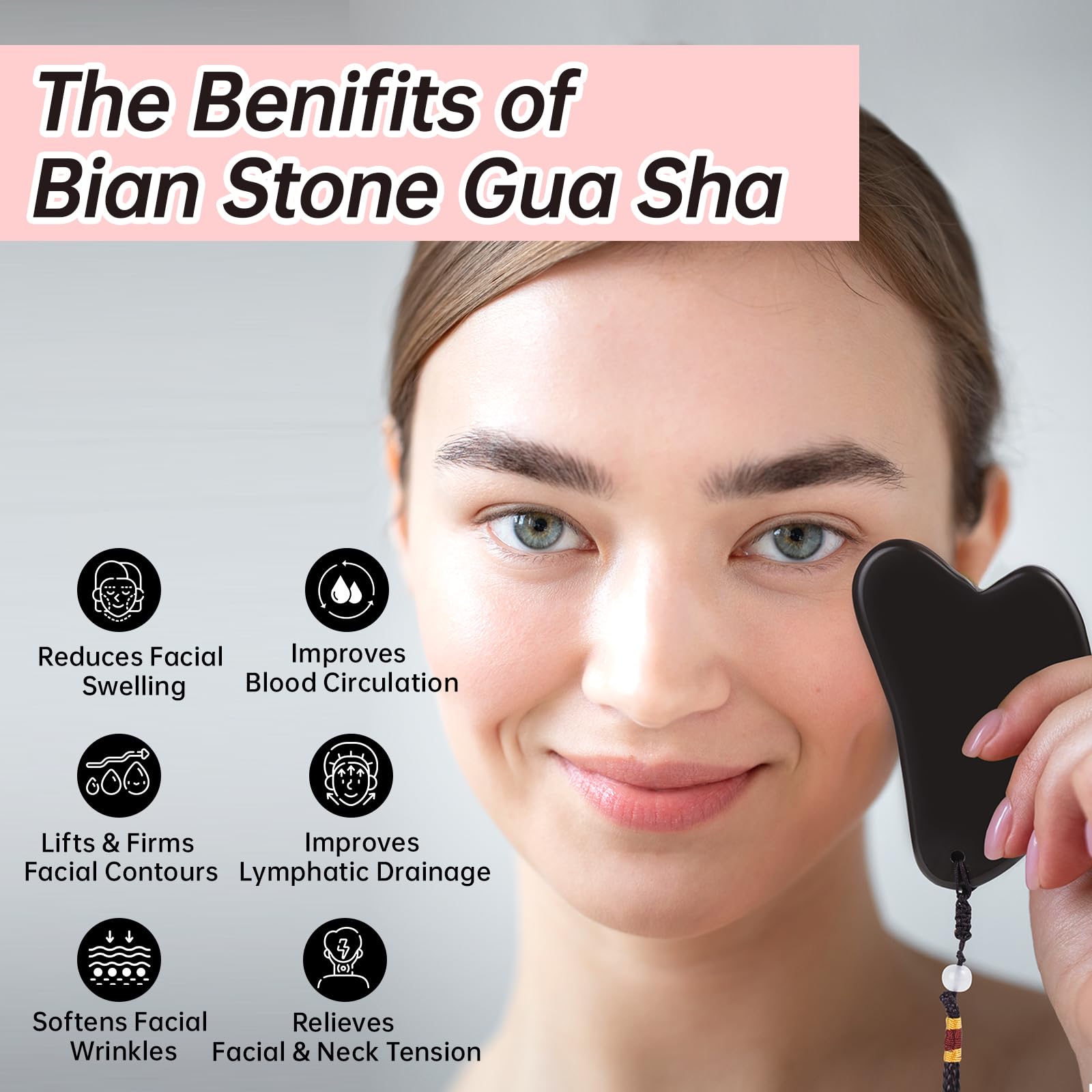 Olaemuo Bian Stone Gua Sha & Acupuncture Scraper, Gua-Sha Facial Body Tools Set For Reduce Puffiness, Acupuncture Scraper For Me