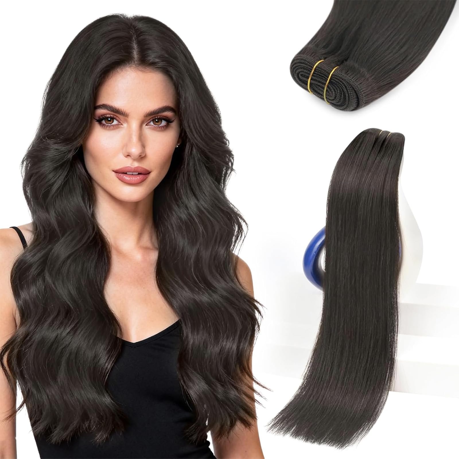 Sunny Hair Weft Hair Extensions Human Hair 24 Inch 135G Sew in Mocha Brown Double-Wefted Bundles Full Head Long Natural Add Volu