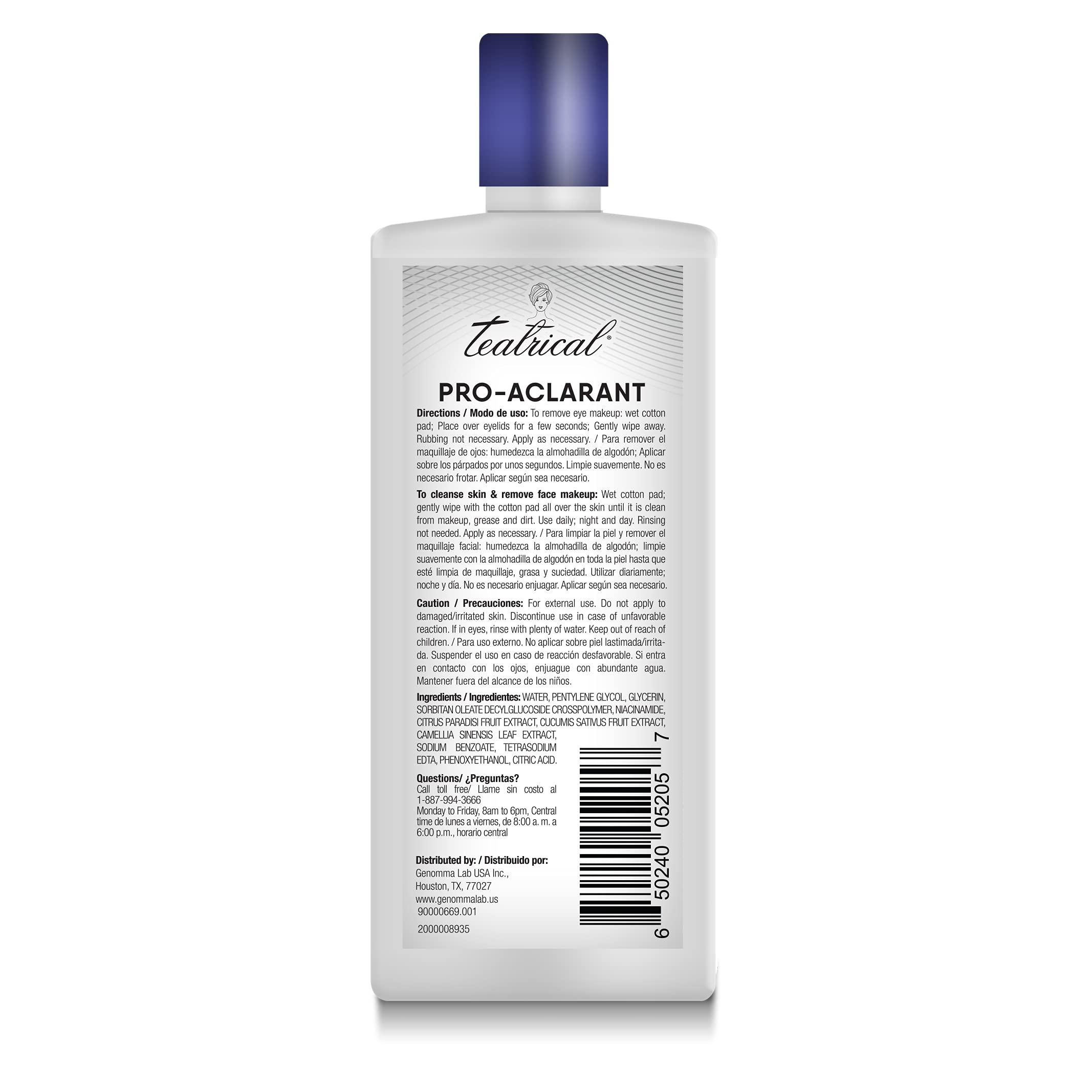 Teatrical Pro-Aclarant Micellar Water Cleanser & Makeup Remover, 13.5 Ounce